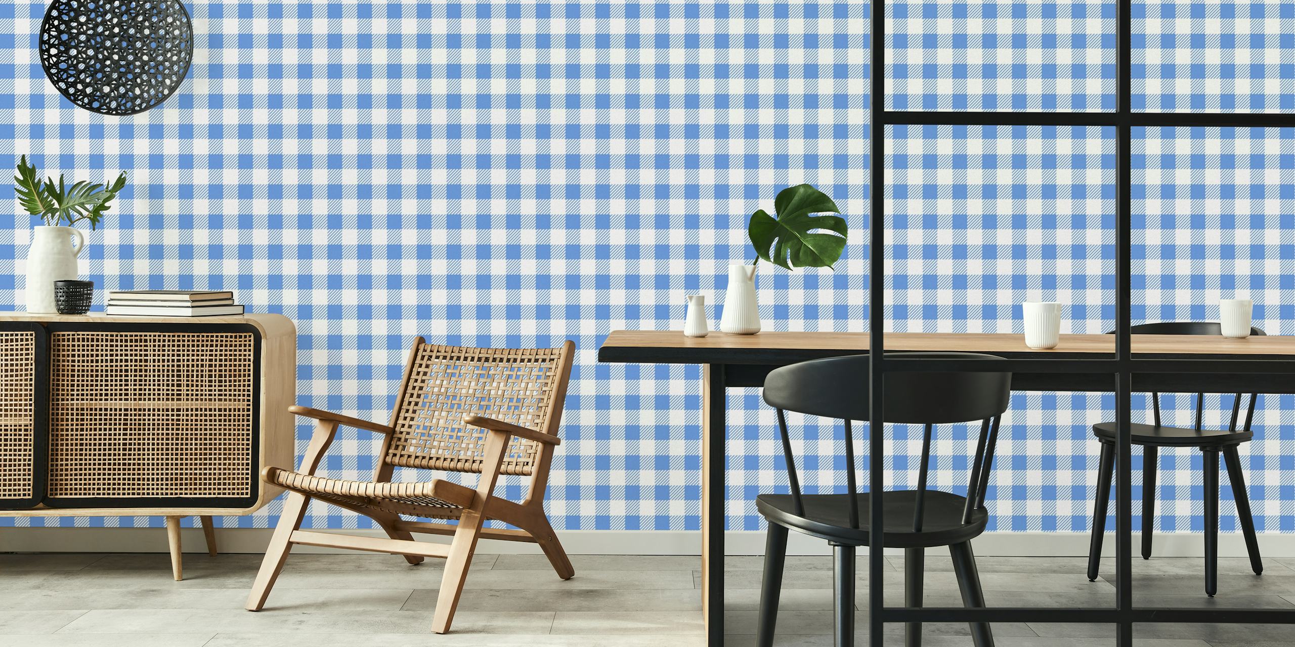 Blue and white checkered pattern wallpaper