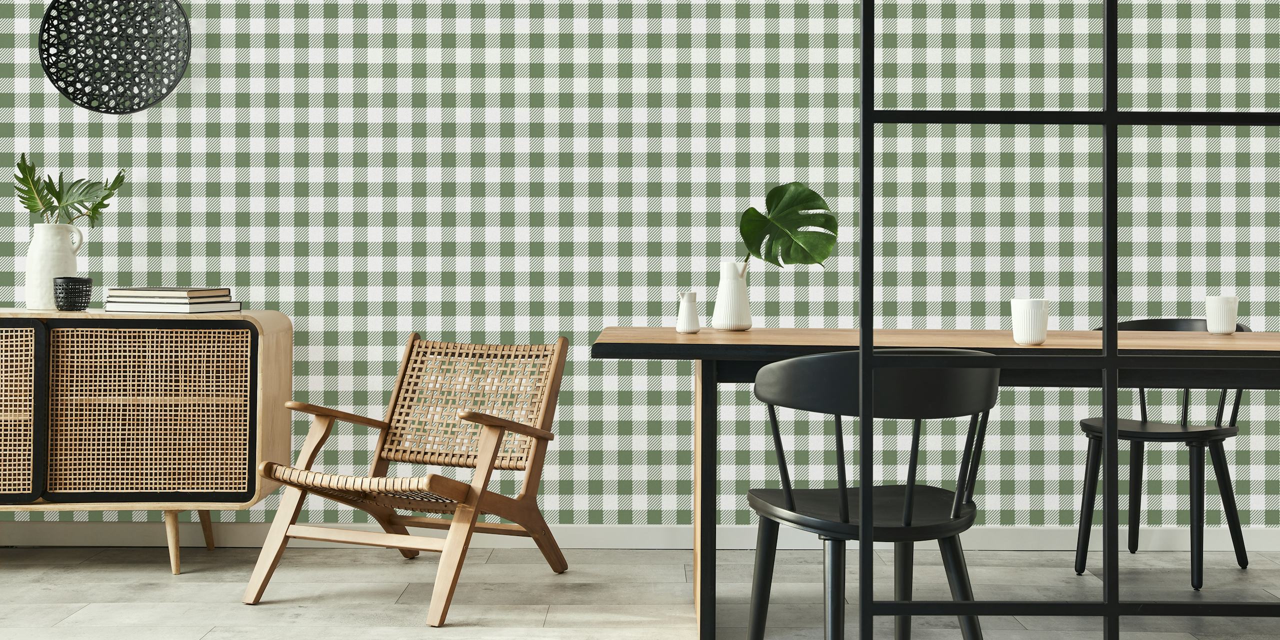 Green and white checkered pattern wallpaper