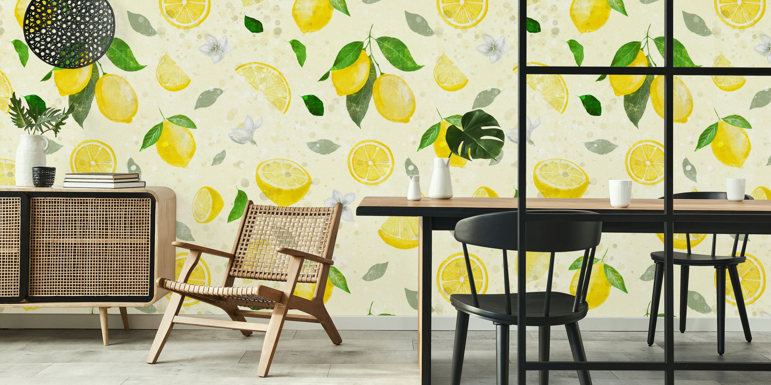 Lemon wall wallpaper in a room
