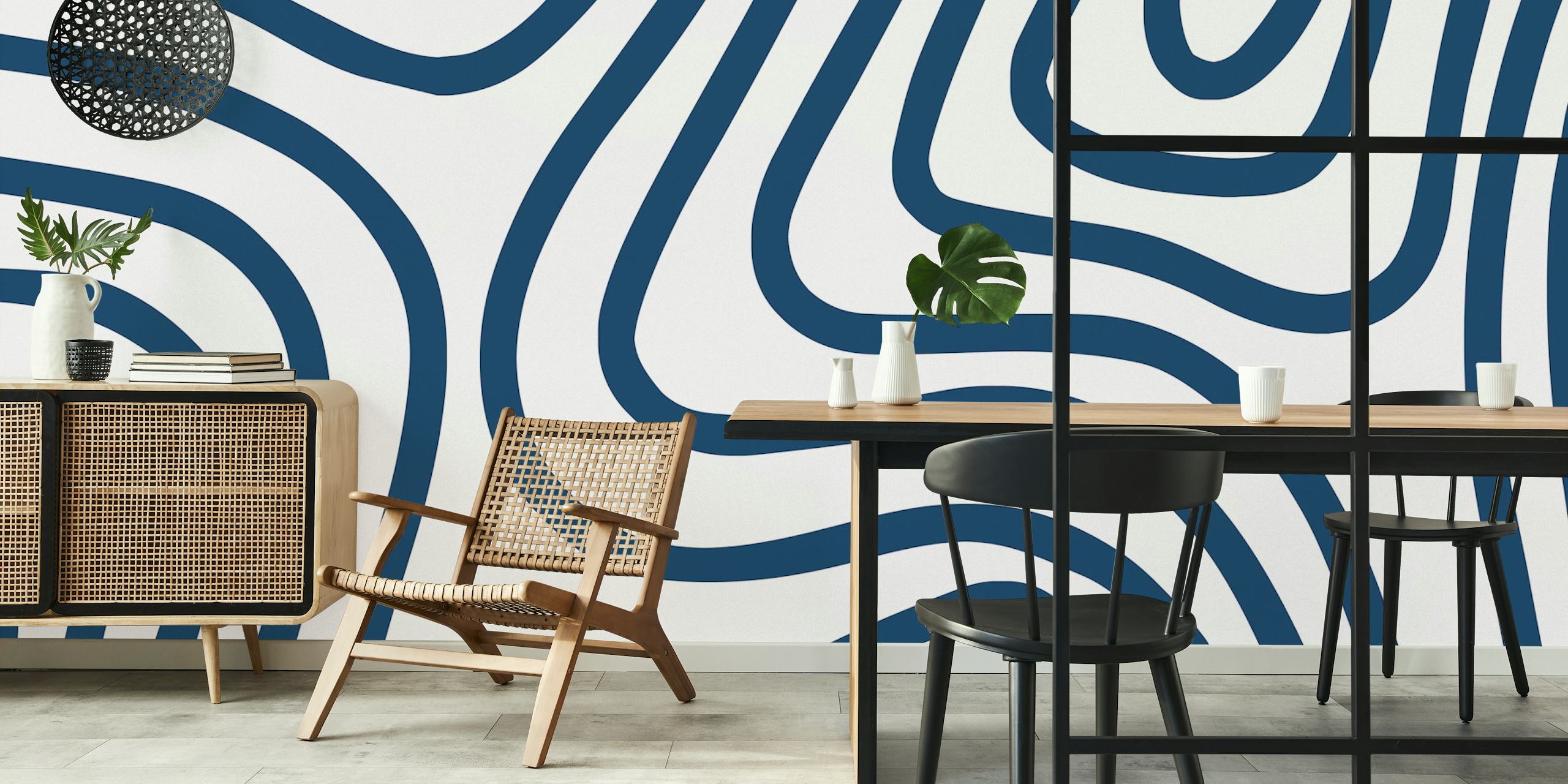 Navy blue abstract line pattern on white background wallpaper