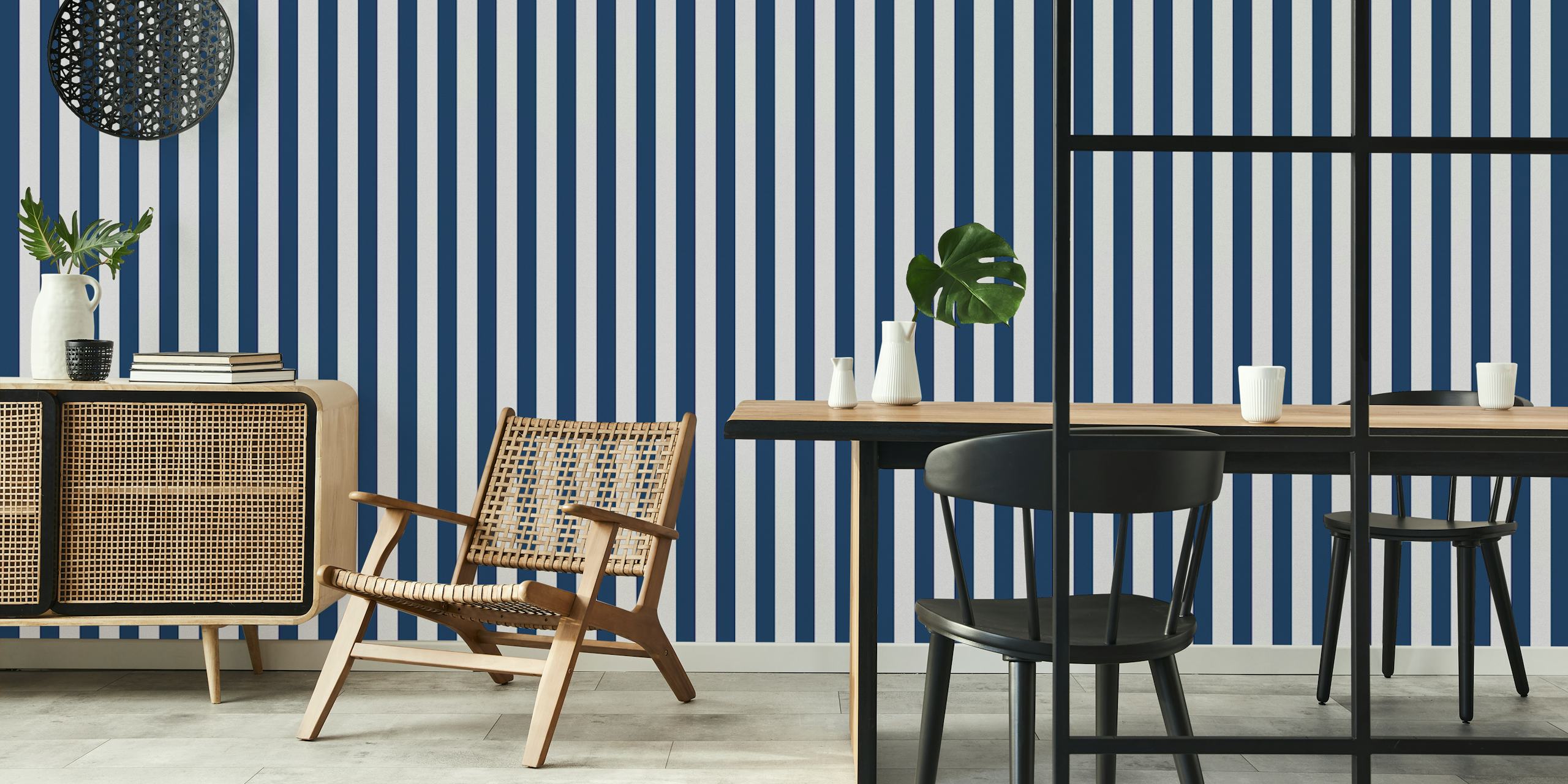 Stripes Scandinavian Blue wallpaper in a room