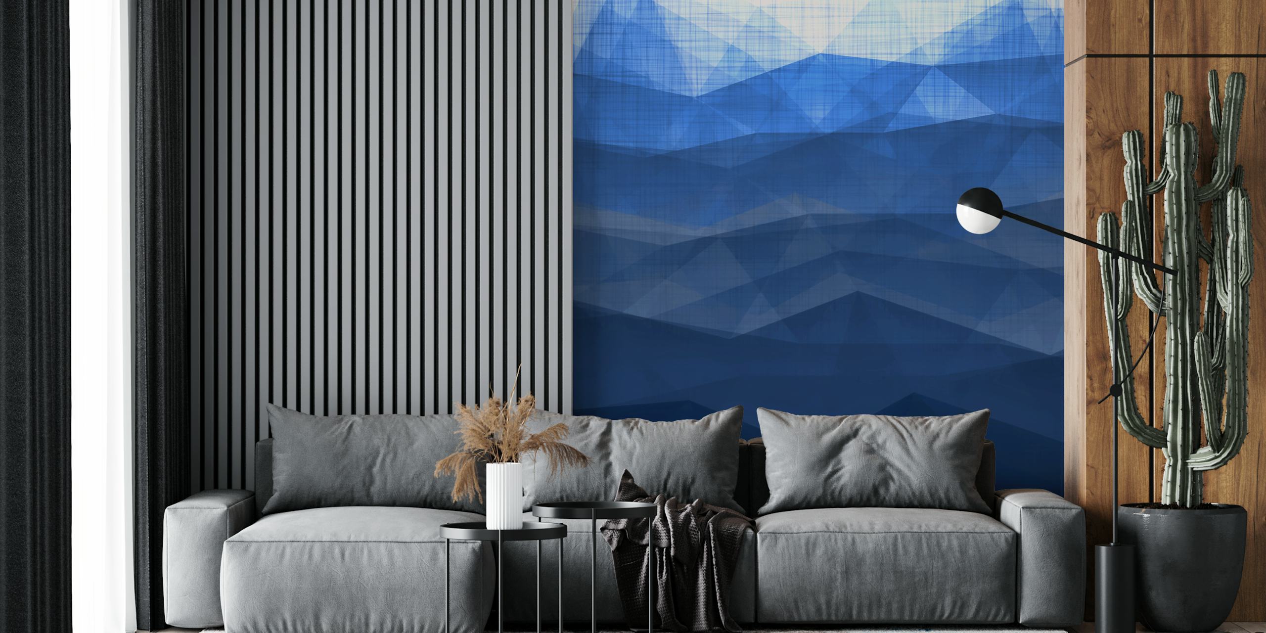 Blue abstract geometric wallpaper featuring layered patterns