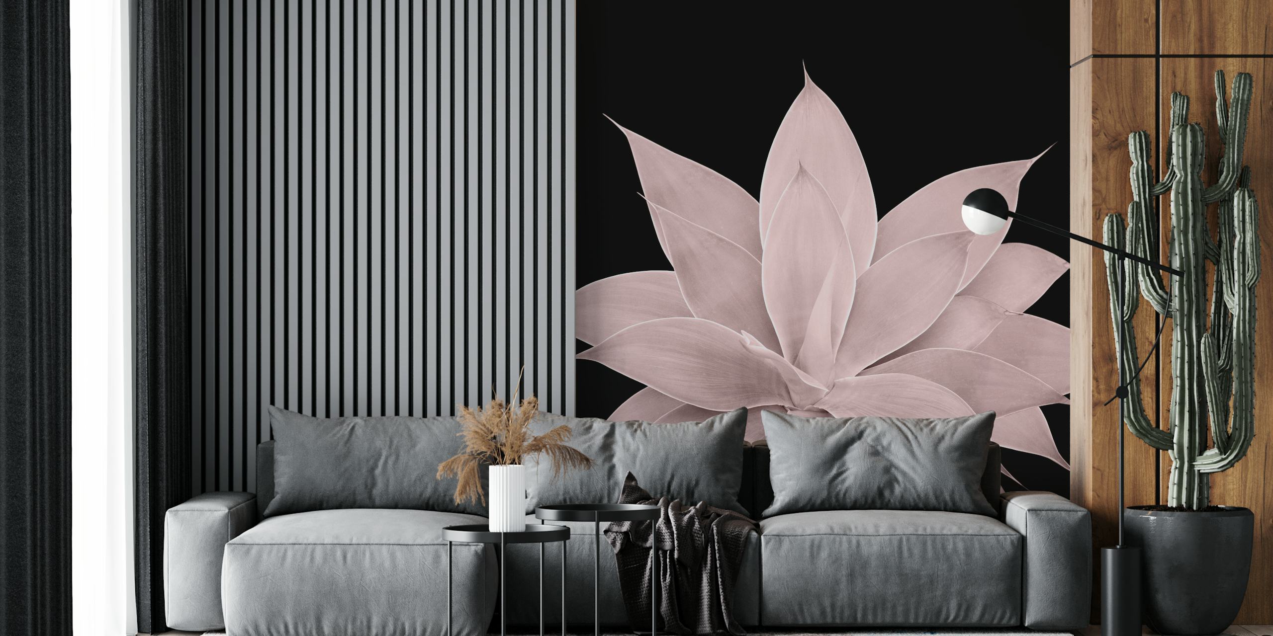 Blush agave leaf pattern on black background wallpaper