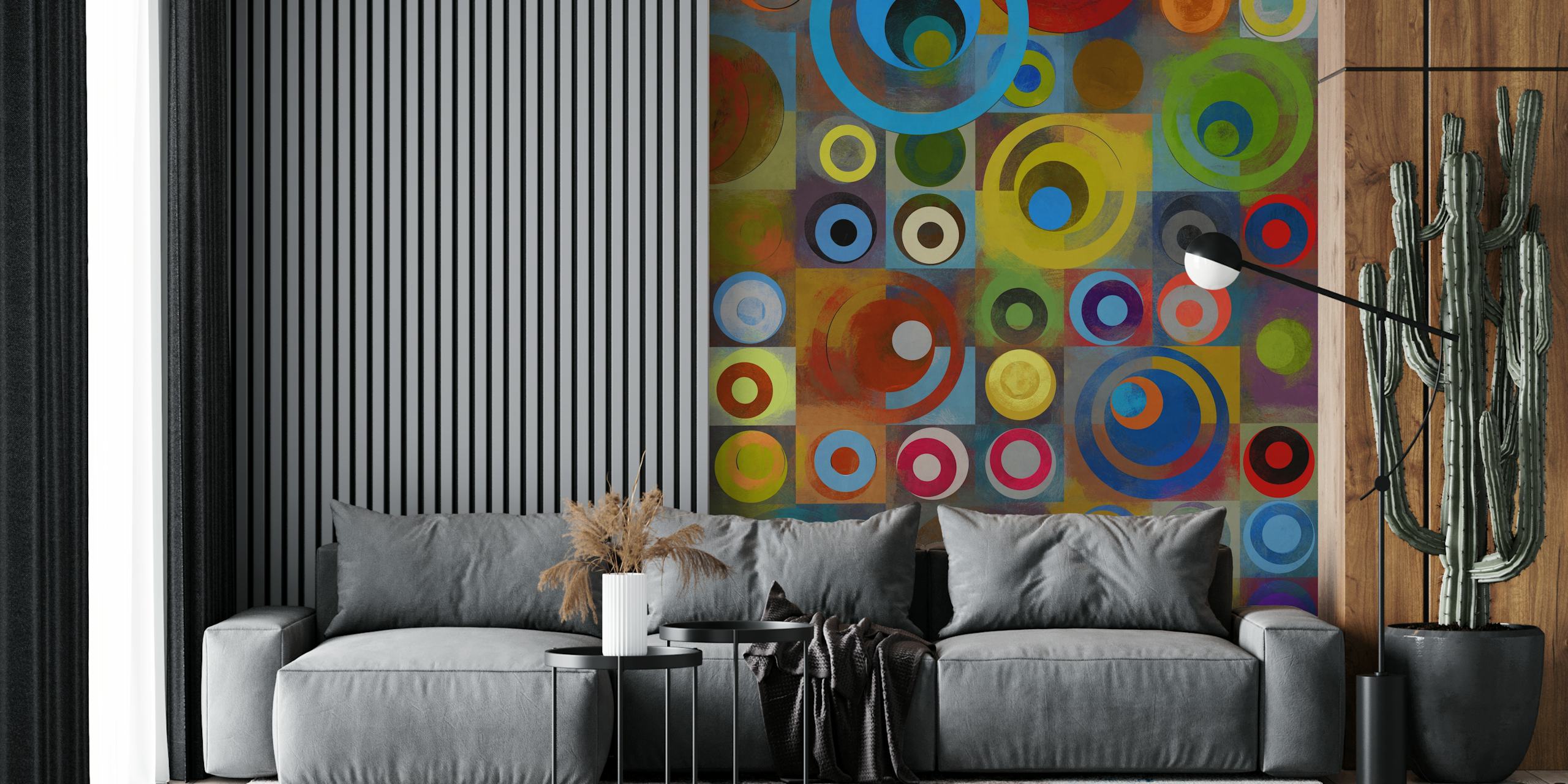 Colorful circles wallpaper in a room