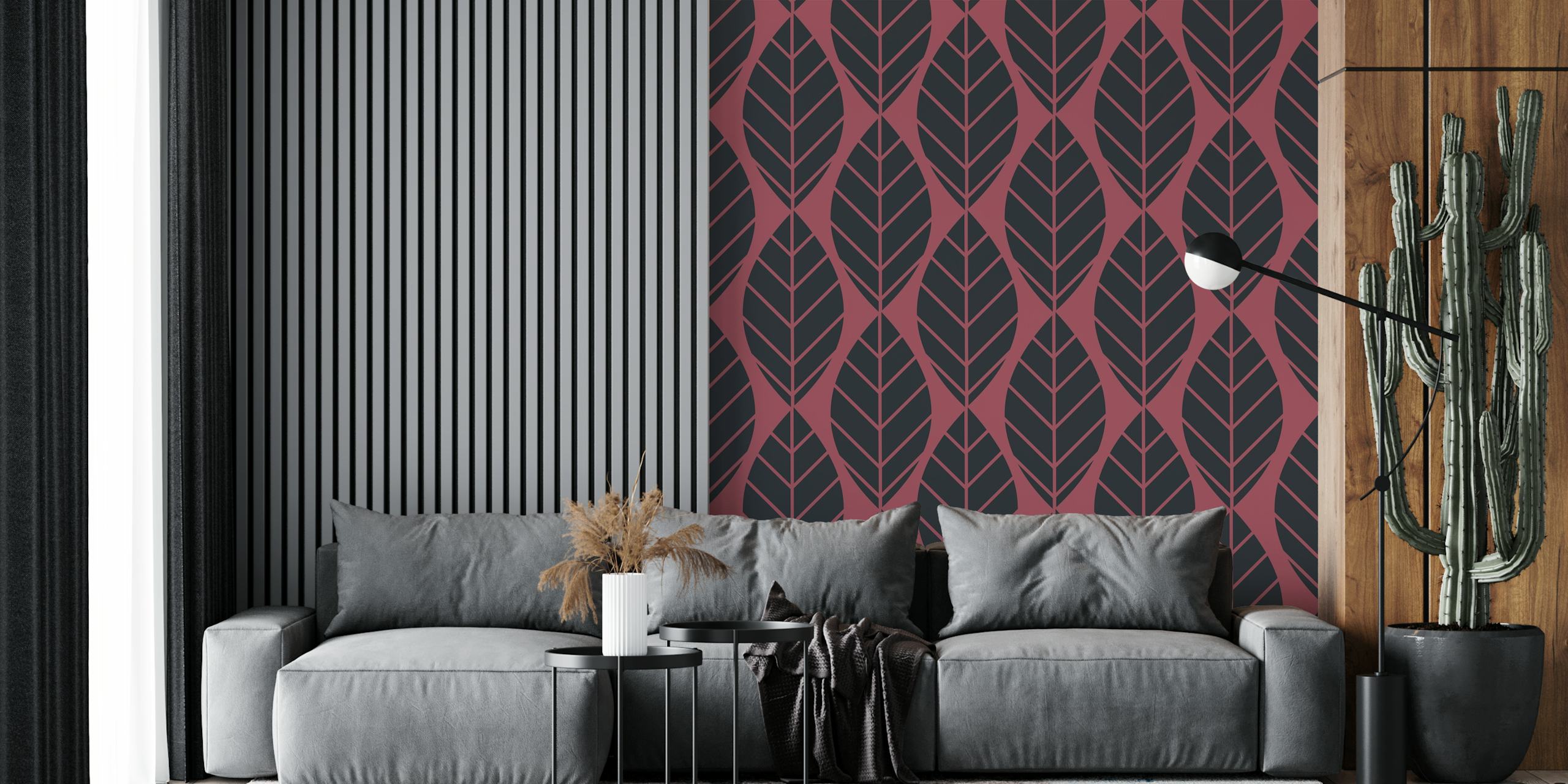 Scandinavian Black Red Leaf tapet i ett rum
