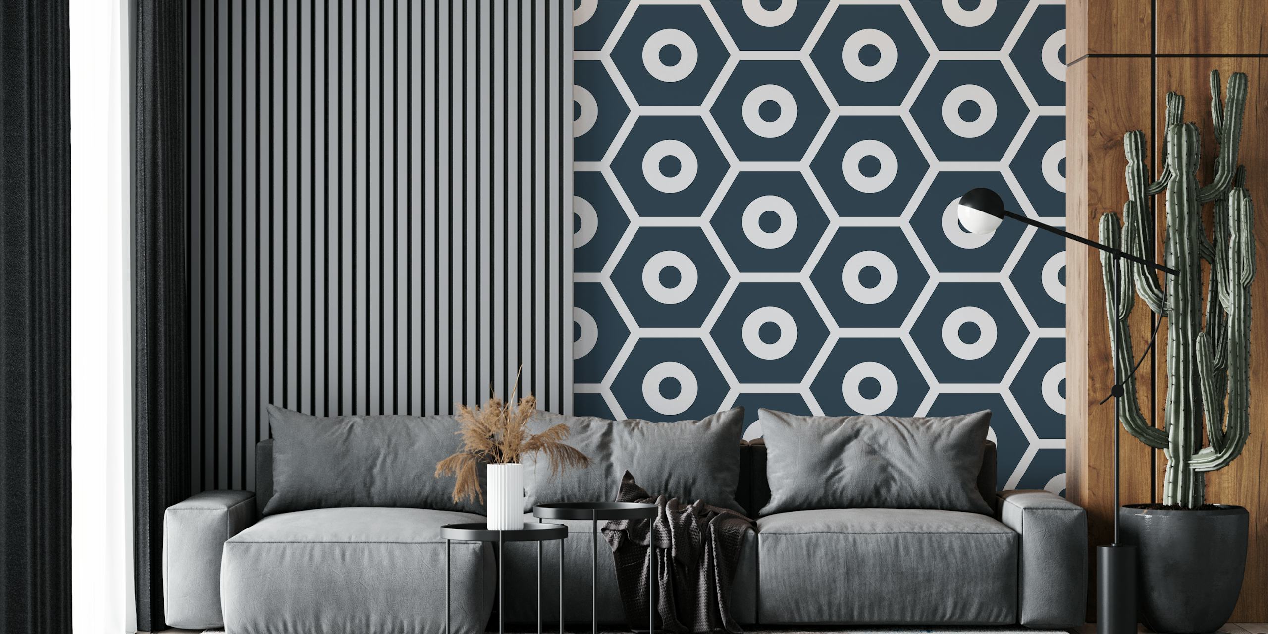 Tapeta Black and white hexagon u sobi