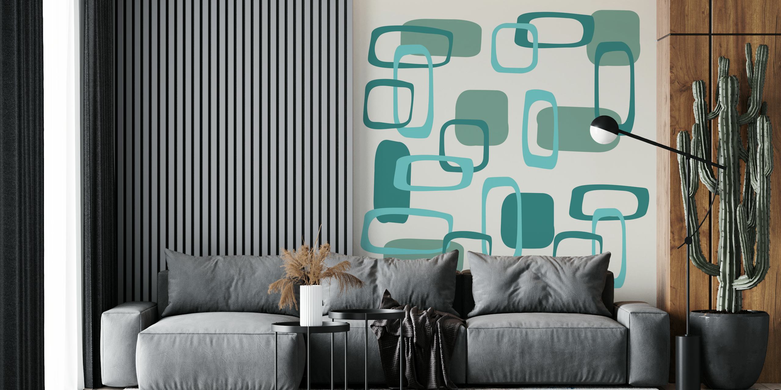 papel tapiz Mid Century Squares Pattern II en una habitación