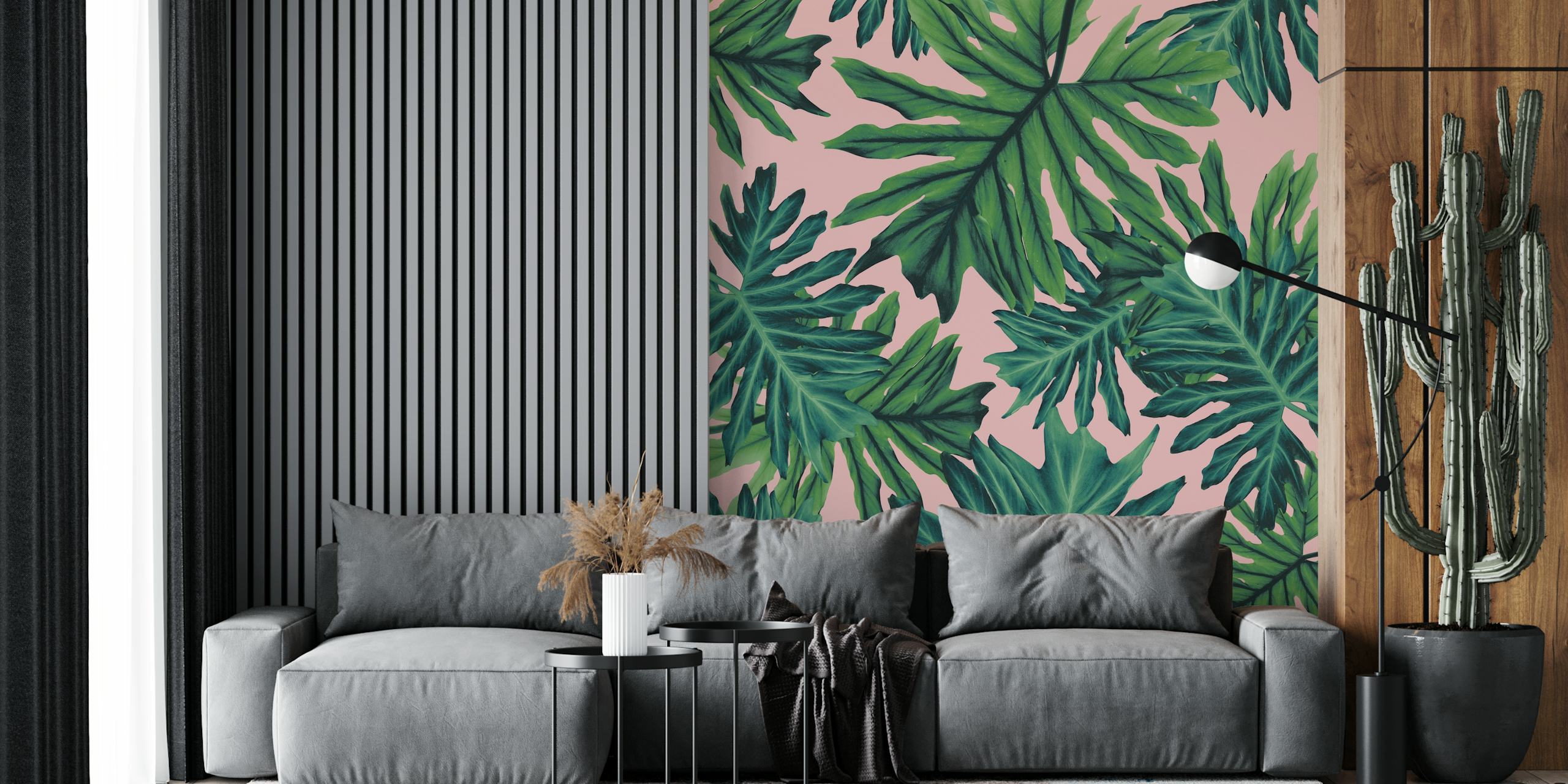 Wandbild „Tropical Jungle 2“ von Philo Hope mit grünem Laub auf rosa Hintergrund