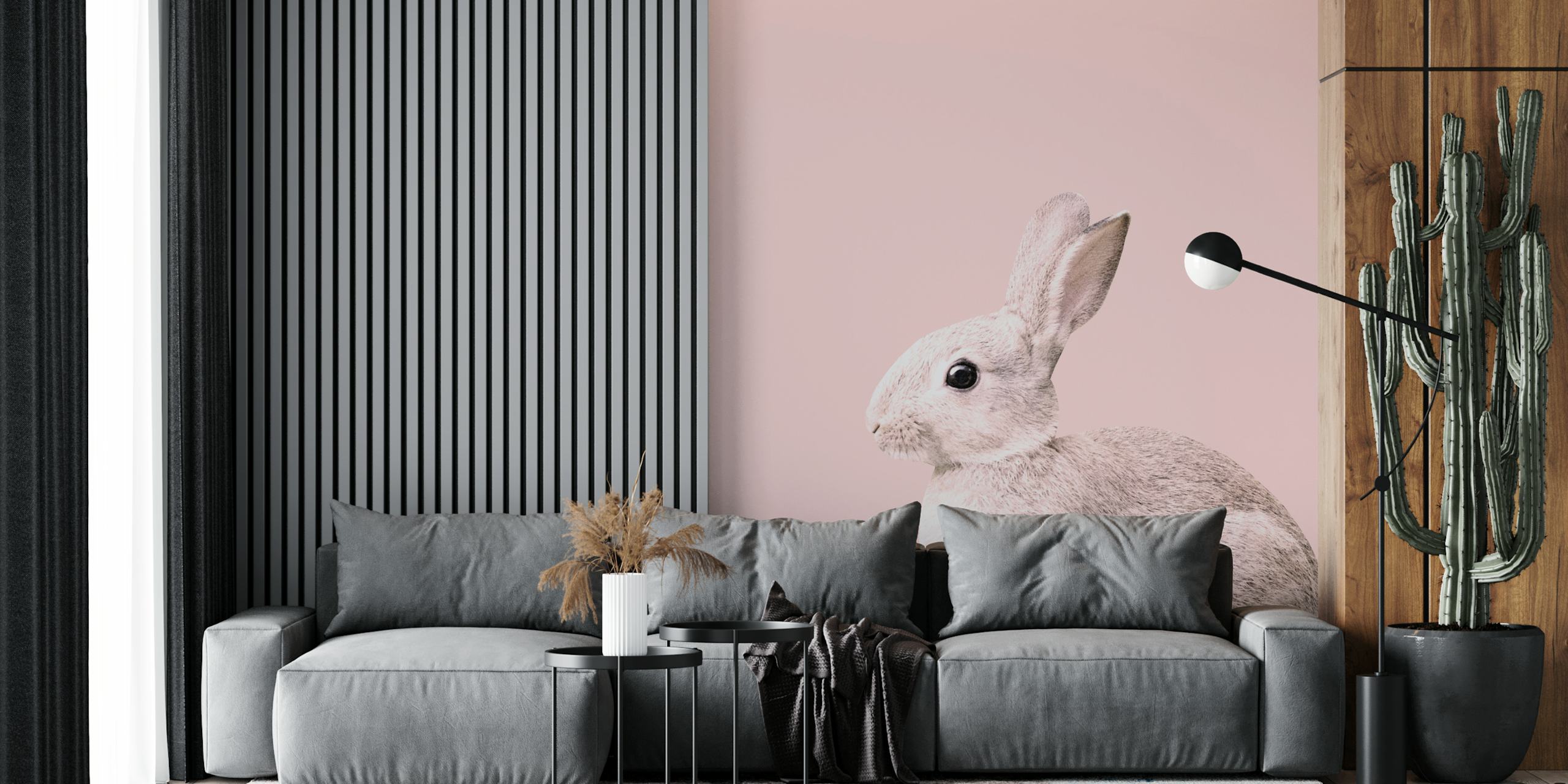 Blush Baby Bunny on pink background wallpaper