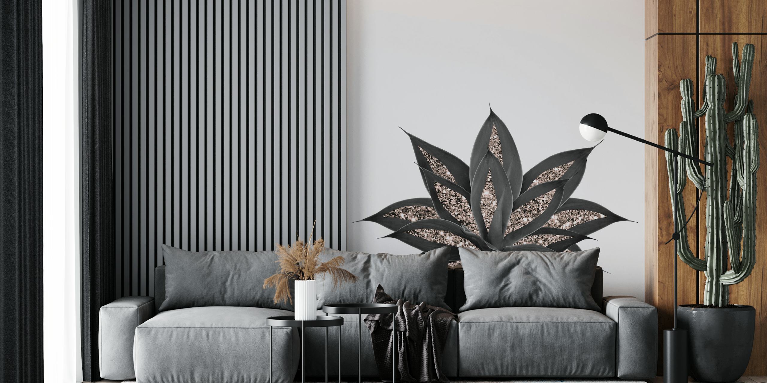 Papier peint Gray Black Agave Rose Gold 2 dans une pièce