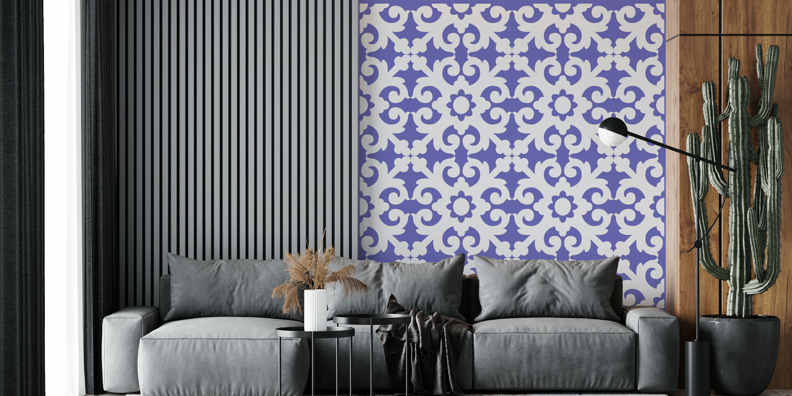 Alhambra Tiles Very Peri White tapeta w pokoju