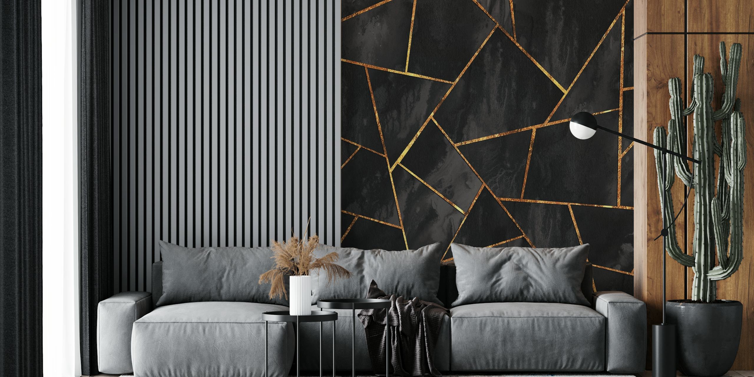 Geometric shapes in black, gold, and copper colors wallpaper