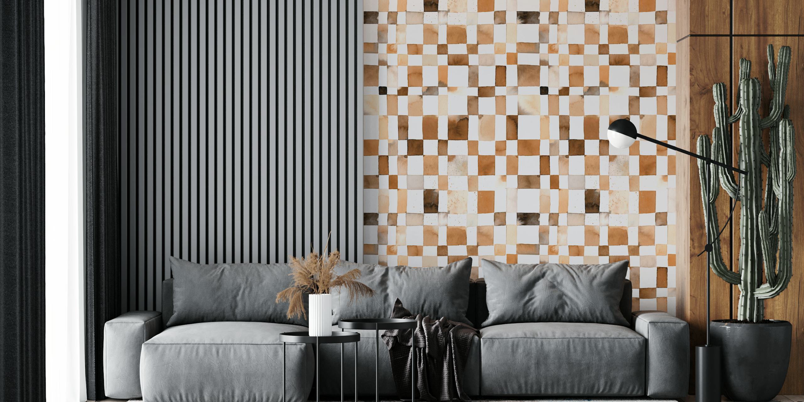 Papier peint Watercolor Checker Terracotta dans une pièce