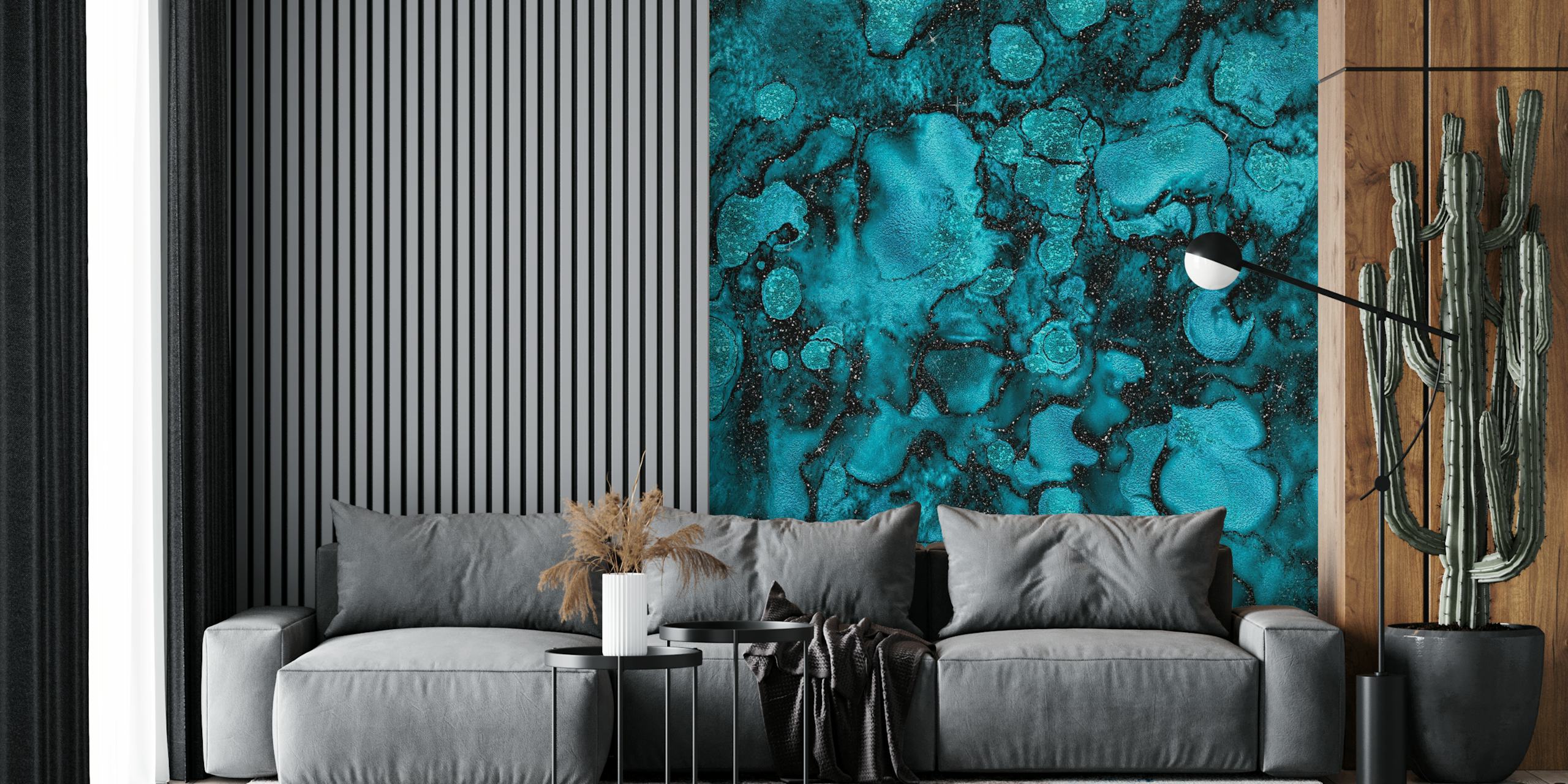 Elegantní fototapeta s texturou modrého mramoru s vířícími azurovými vzory