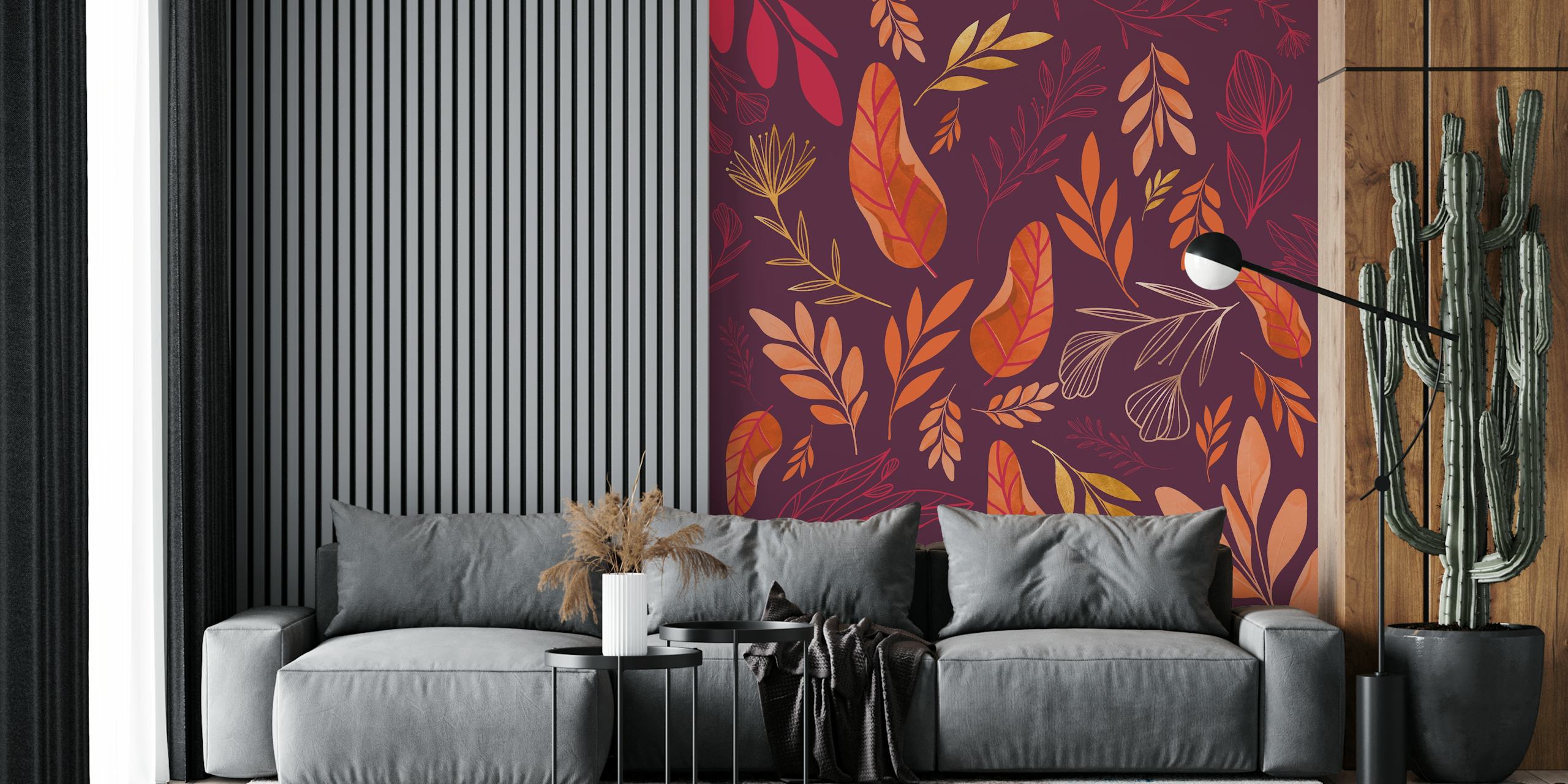 Red and orange leaves on a dark background wallpaper