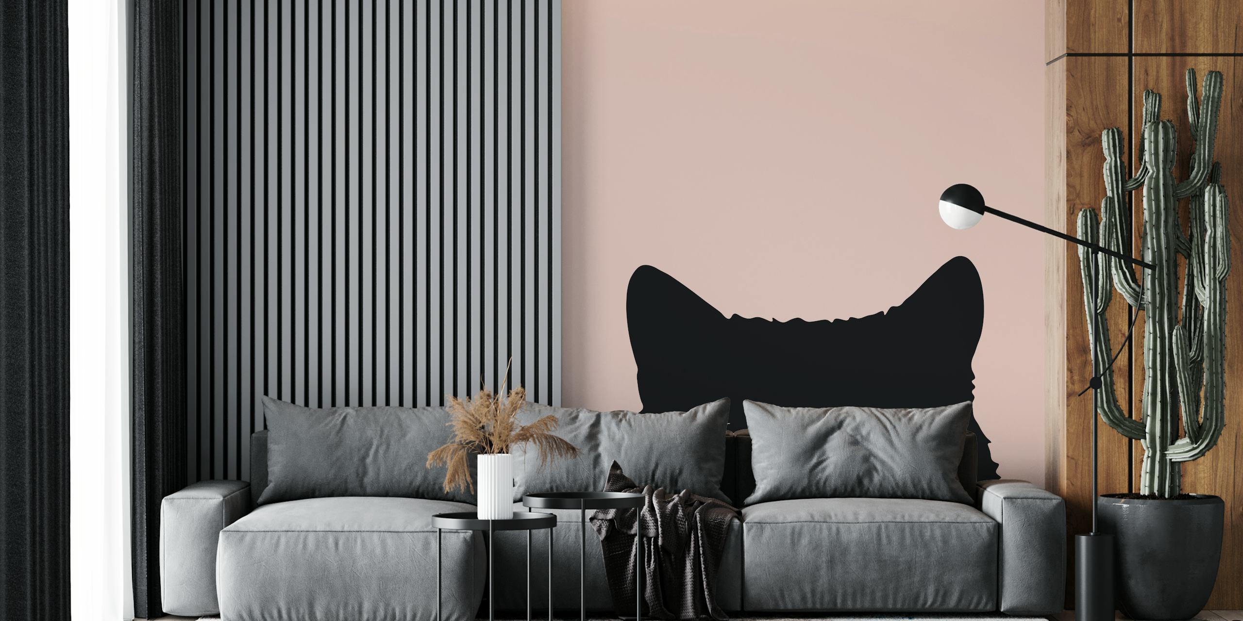 Black cat with big eyes against a pink background wallpaper