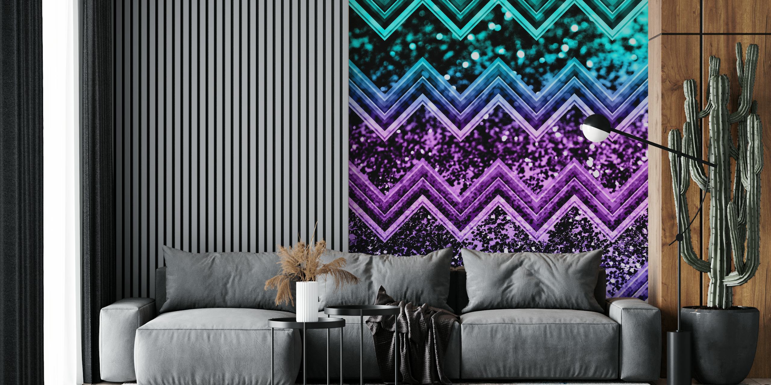 Chevron pattern in purple and teal glitter wallpaper