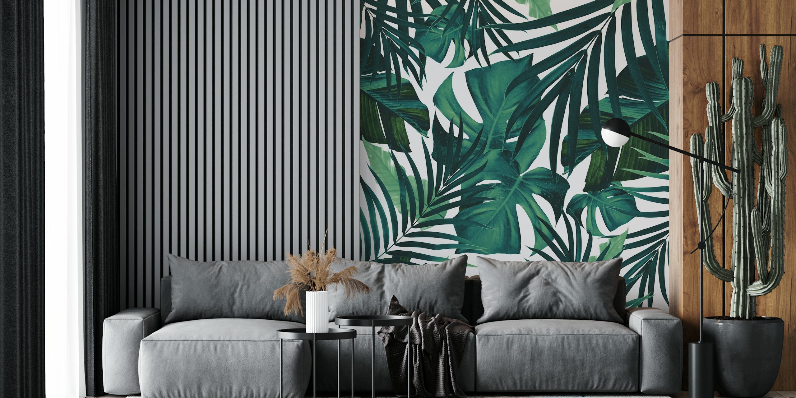 Tropical Jungle Leaves -seinämaalaus monstera- ja palmukuvioinneilla