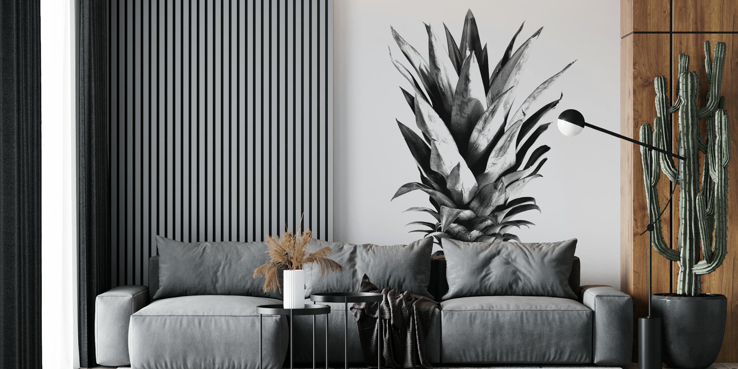 Sort og hvid pineapple tapet i et rum