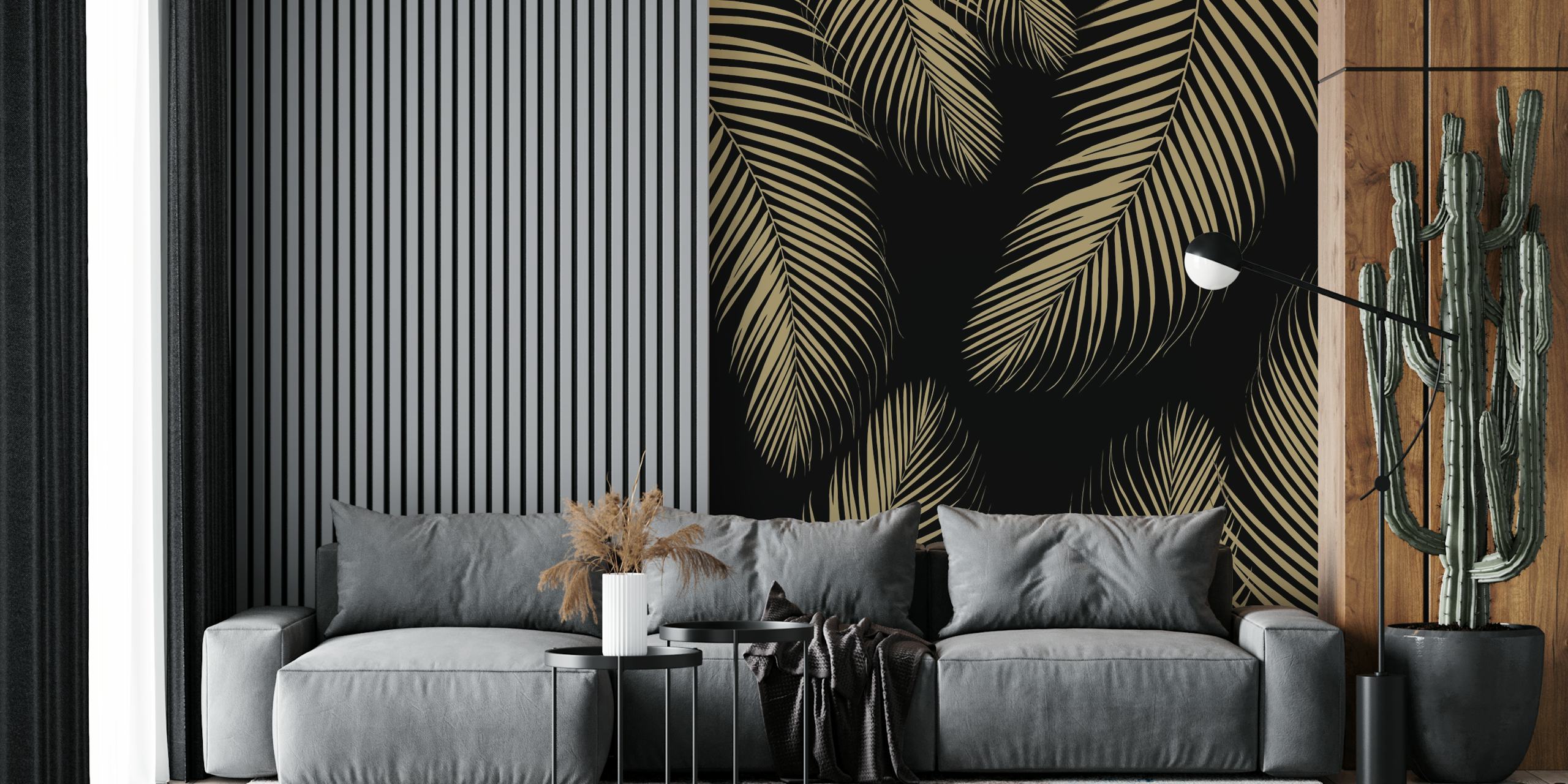 Gold palm leaves wallpaper design