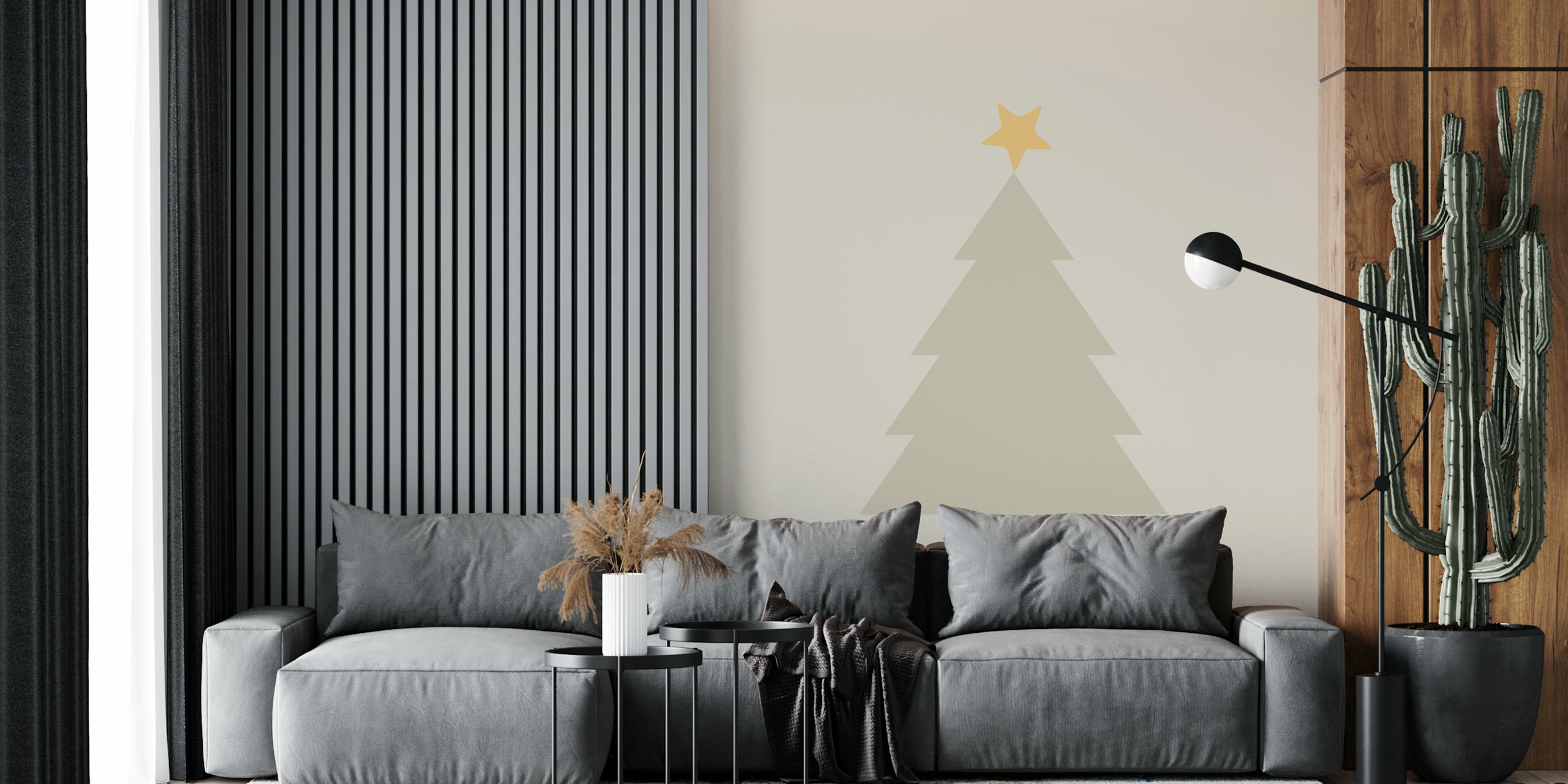 Árvore de Natal Scandi minimalista com um fotomural vinílico de parede de estrela dourada