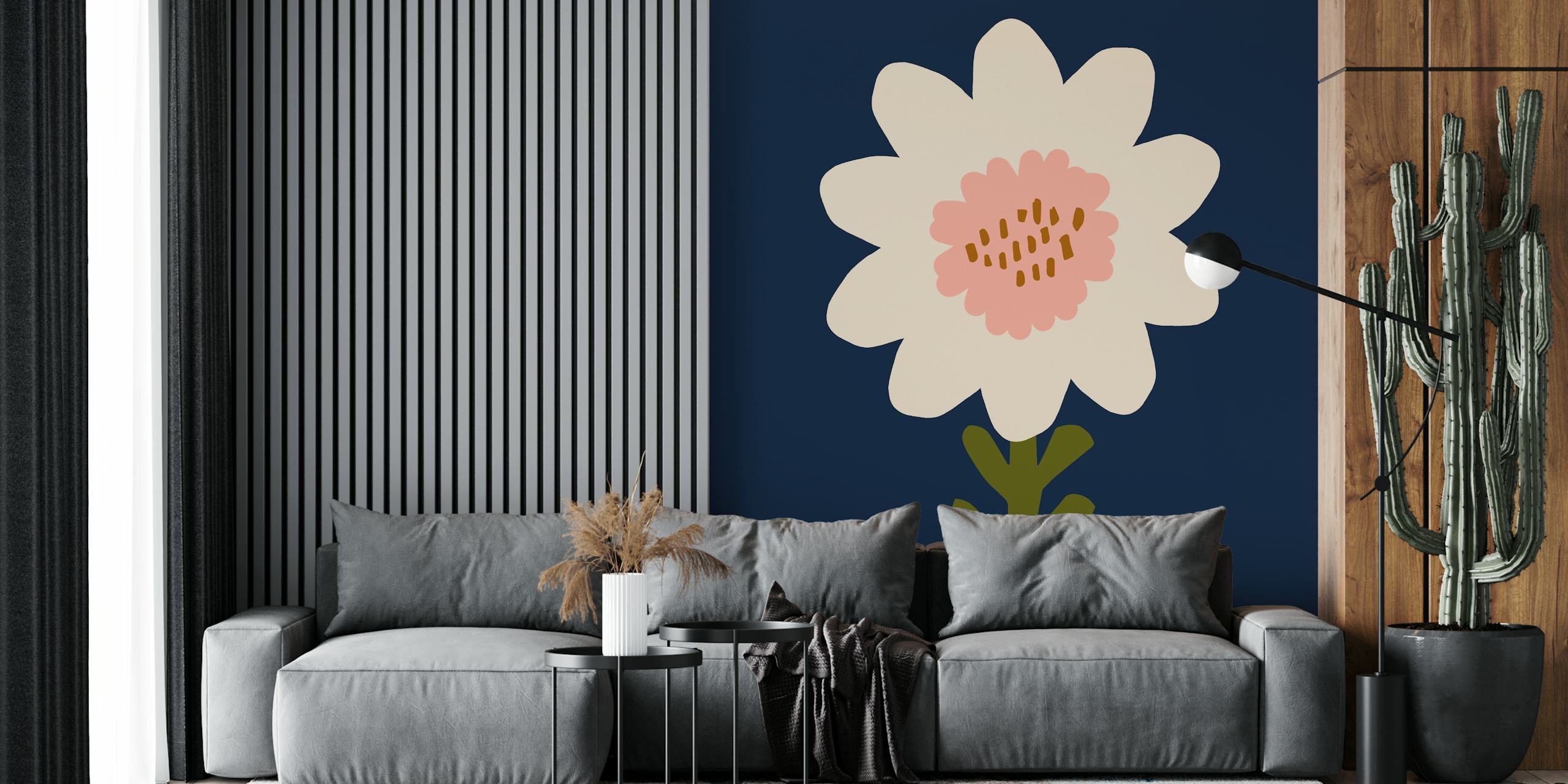 Navy sunflower Tapete in einem Raum