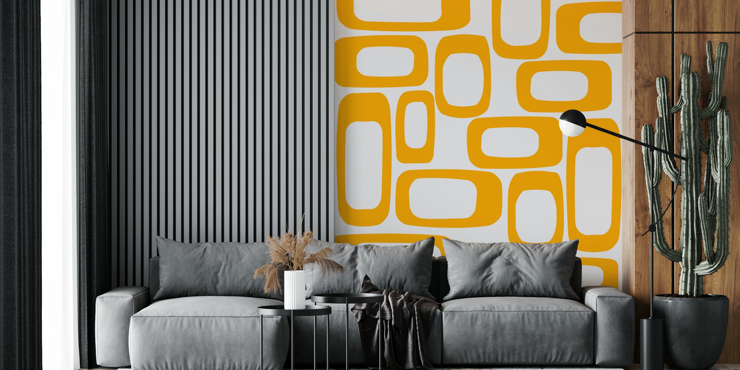 Papel pintado Square Pattern Mustard en una habitación