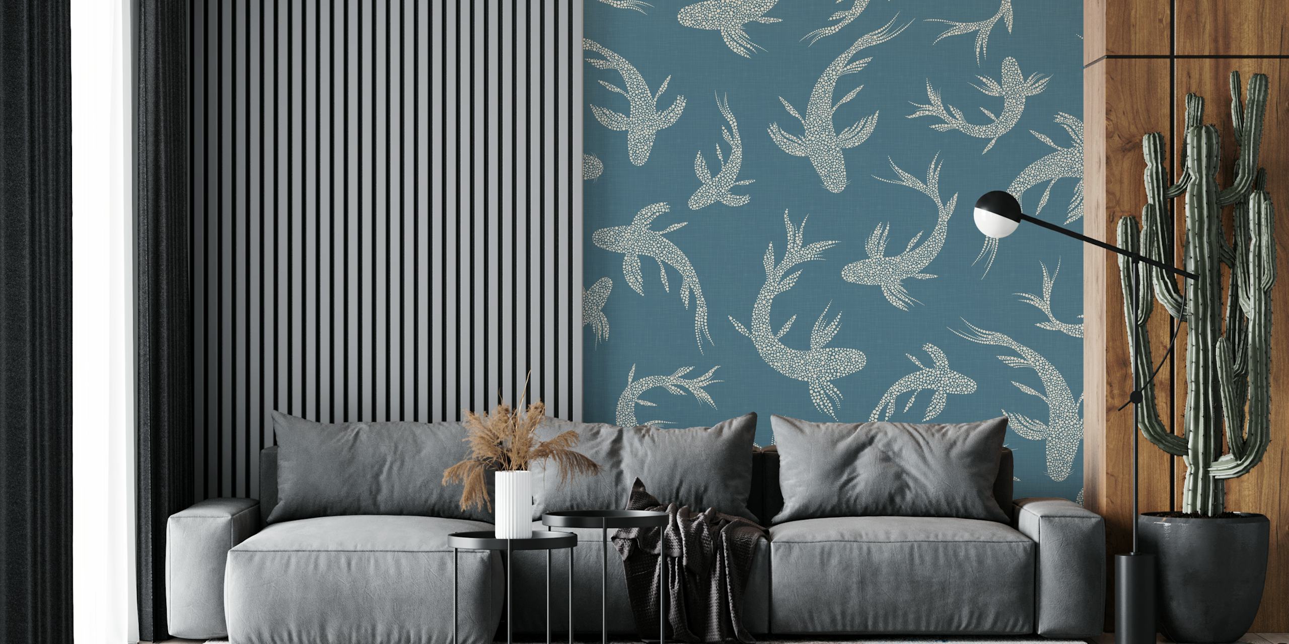 Koi fish swimming on Aegean blue background wallpaper