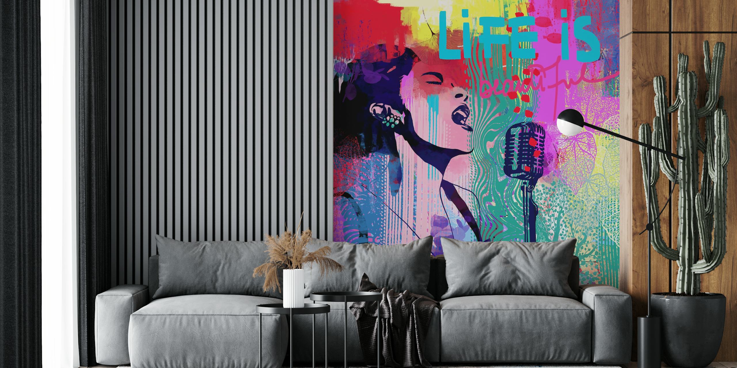 Colorful Sunday Blues wallpaper in a room