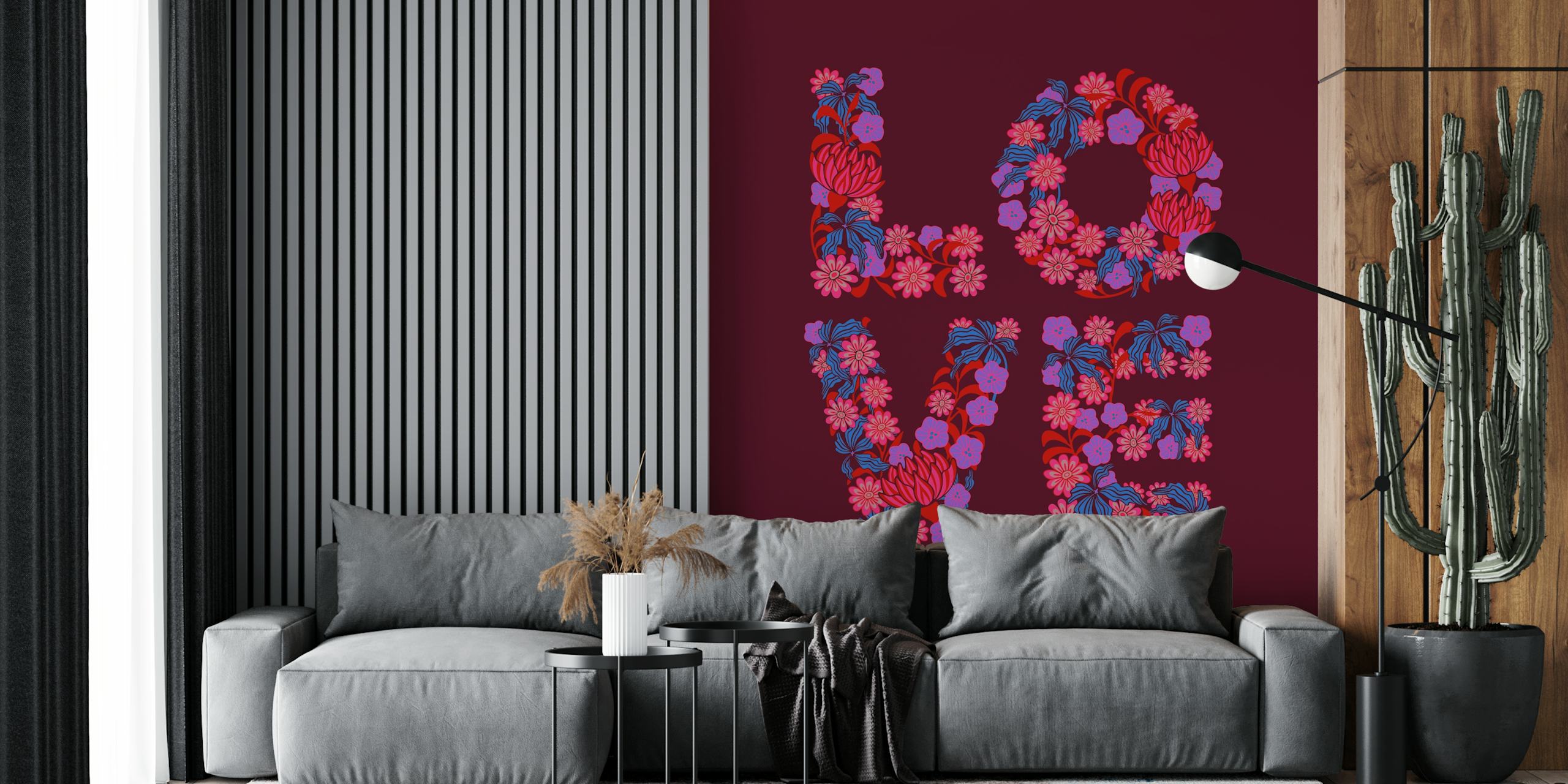 Flowered Love Floral Lettering wallpaper design