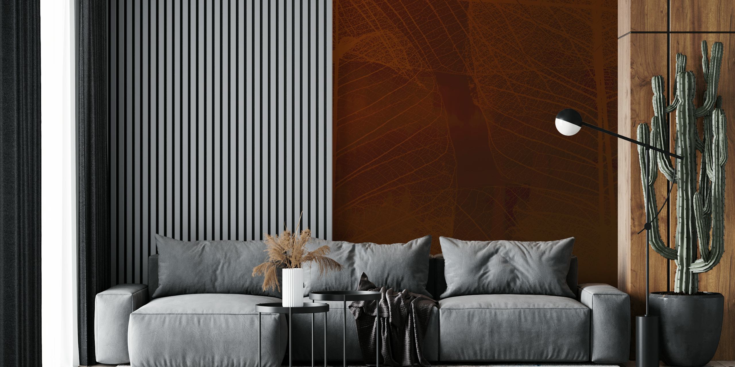 Brown leaf pattern in translucent overlay on dark background wallpaper