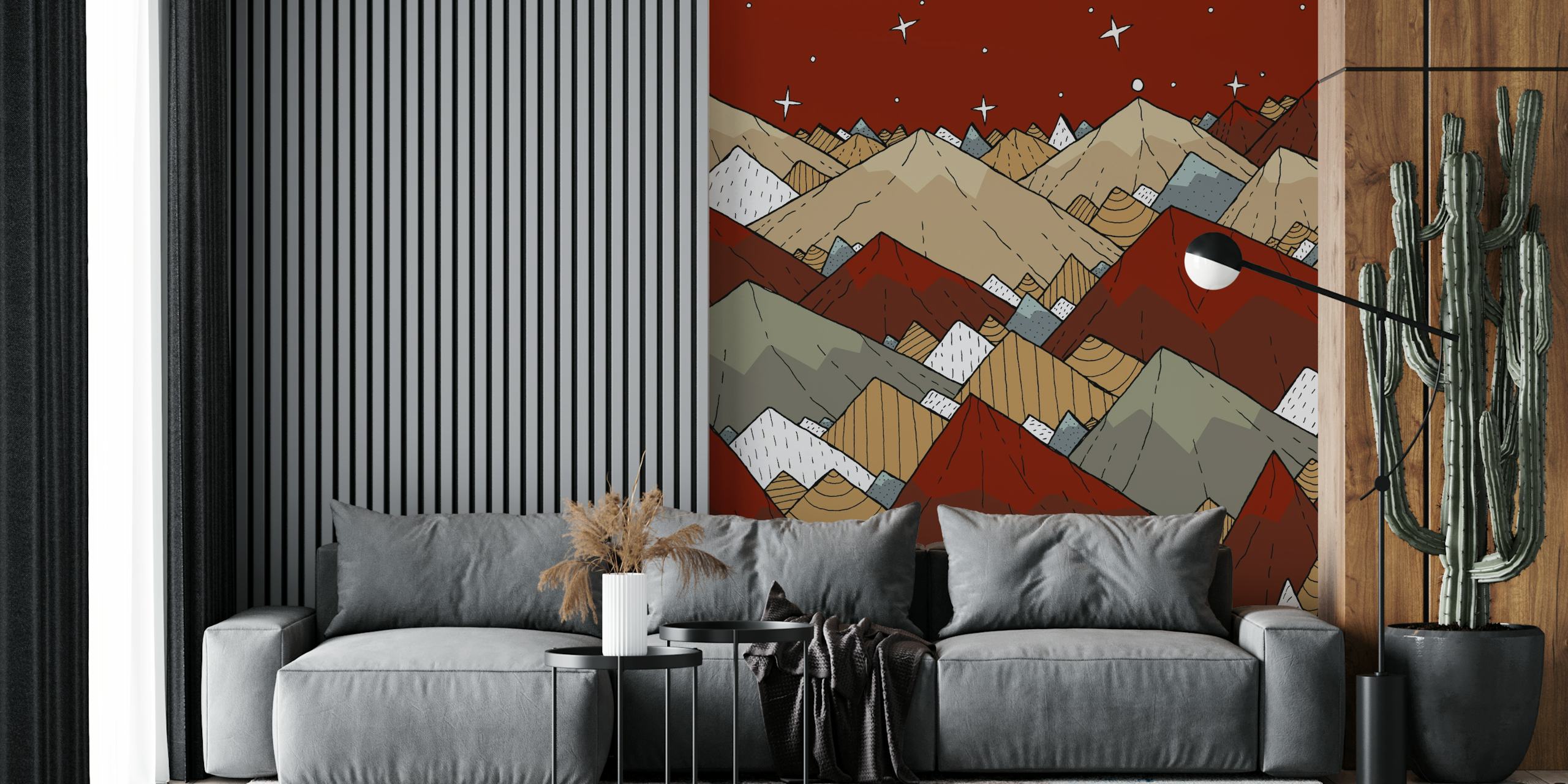 Colorful mountain peaks in red, beige, and white wallpaper