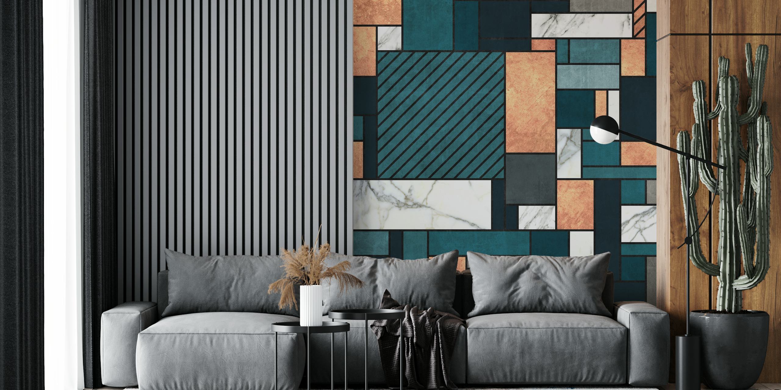 Random Marble Copper w Blue Tapete in einem Raum