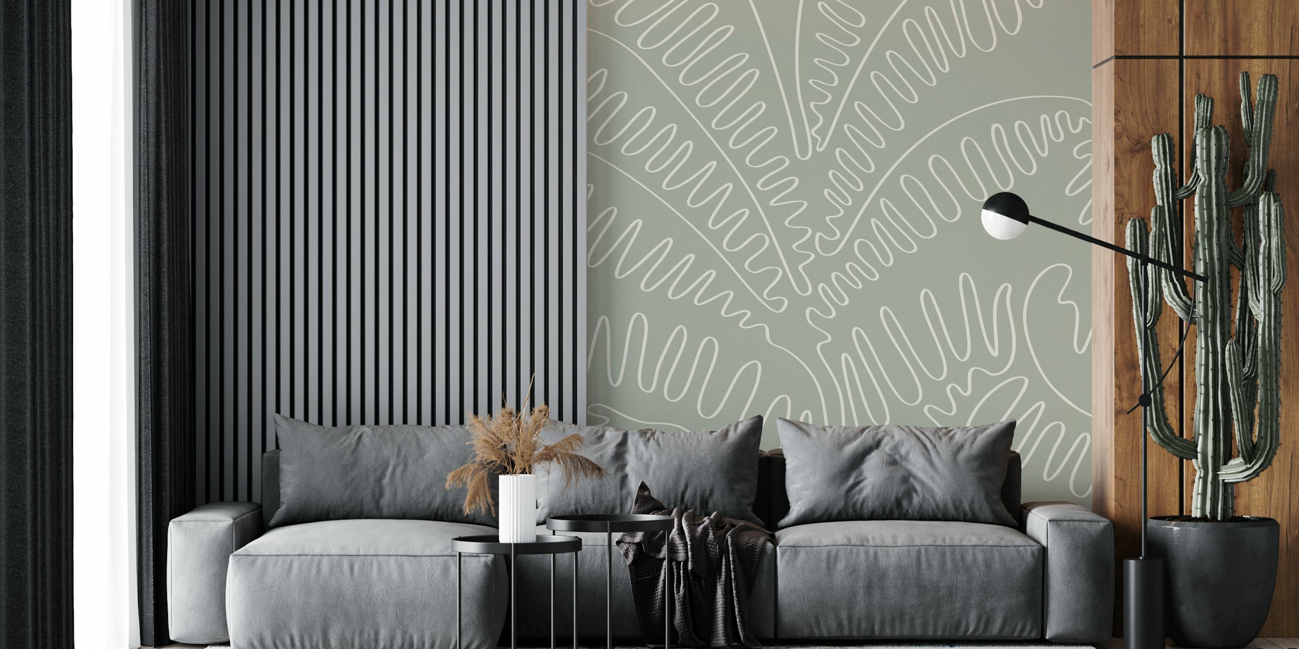 Line Art Palm Leaves wallpaper huoneasetelmassa