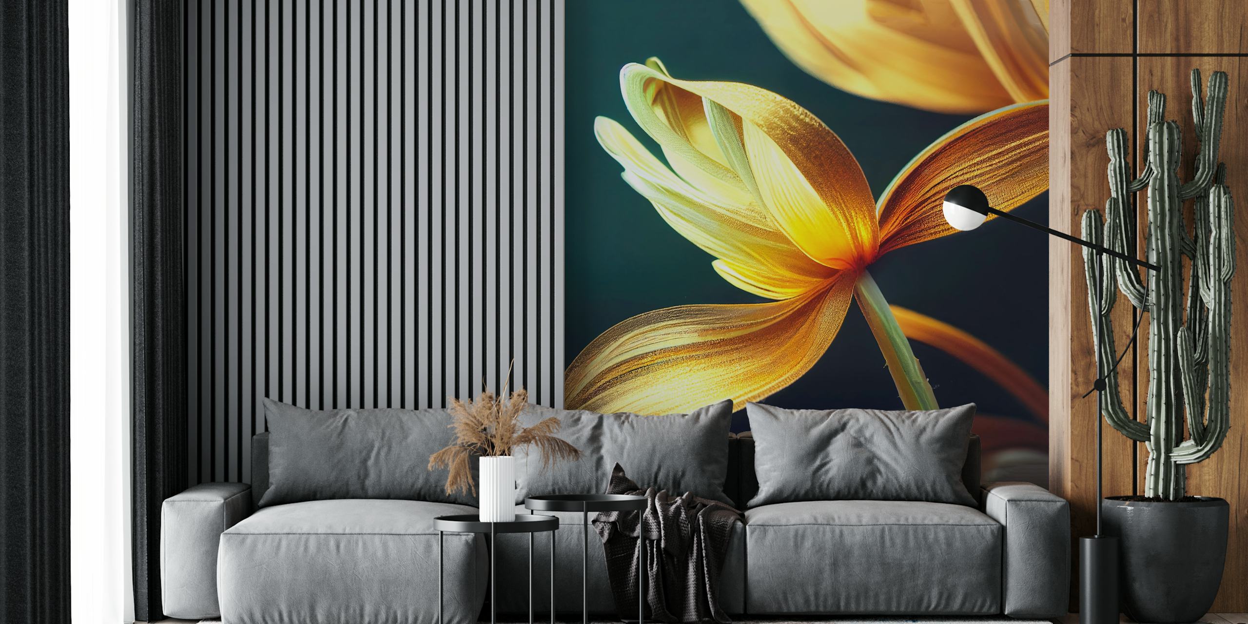 Ethereal Golden Bloom tapetdesign i et rum