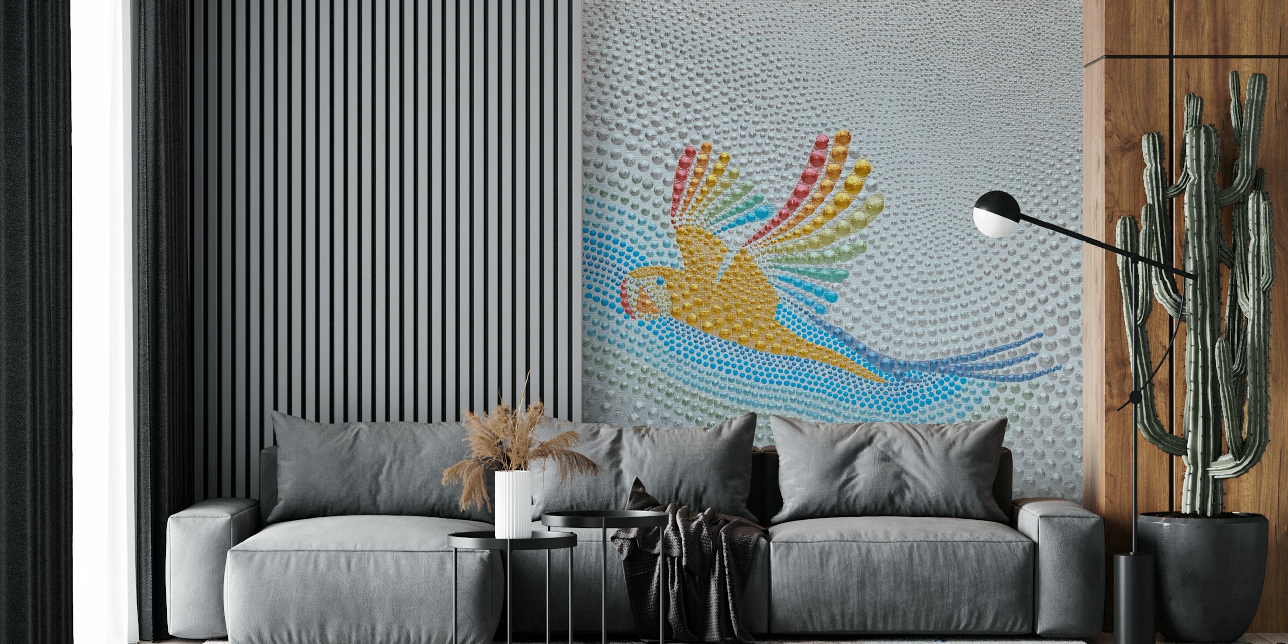 Rainbow parrot wallpaper in a room