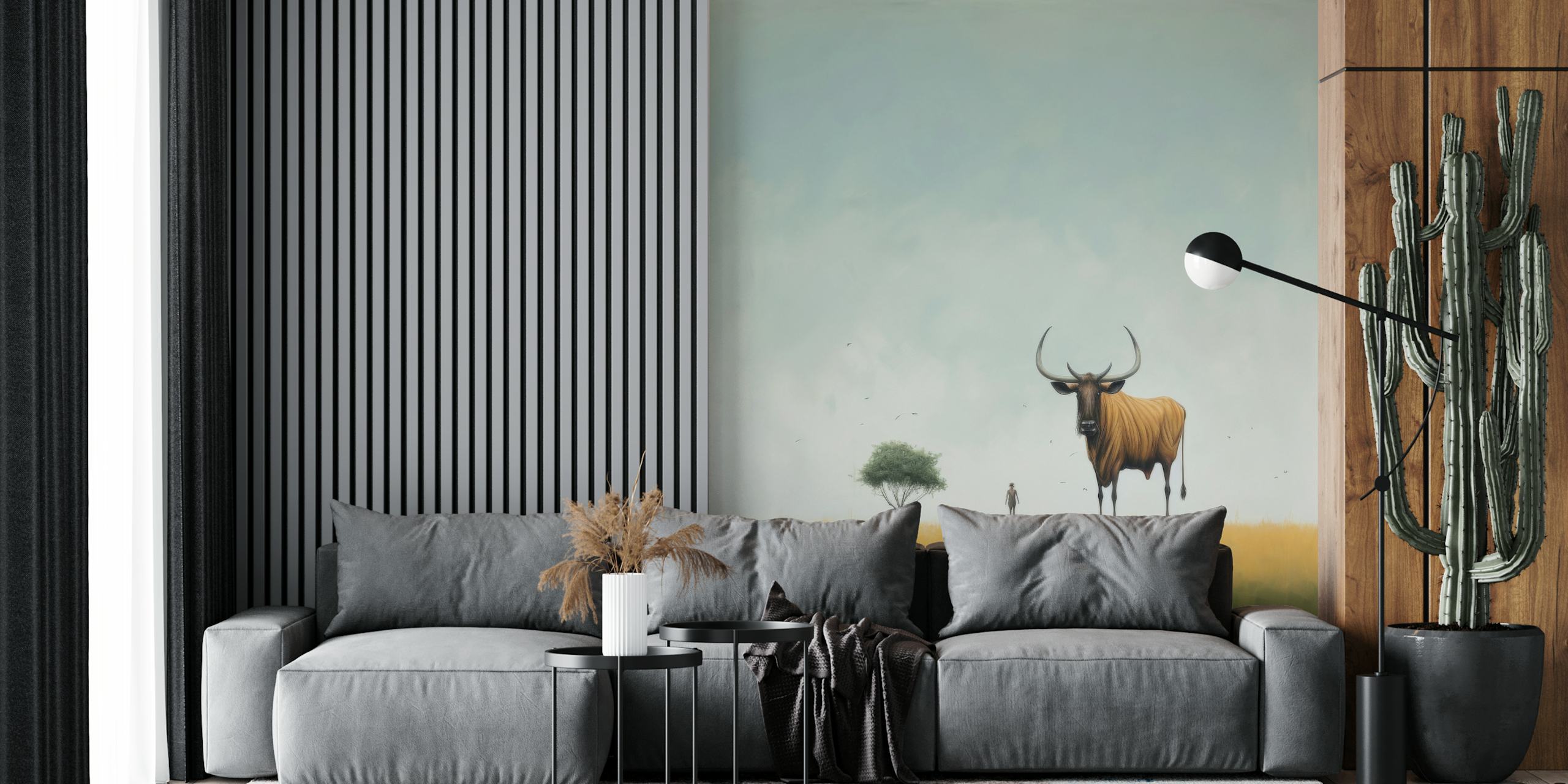 Minimal Wildebeest Horizon wallpaper in room