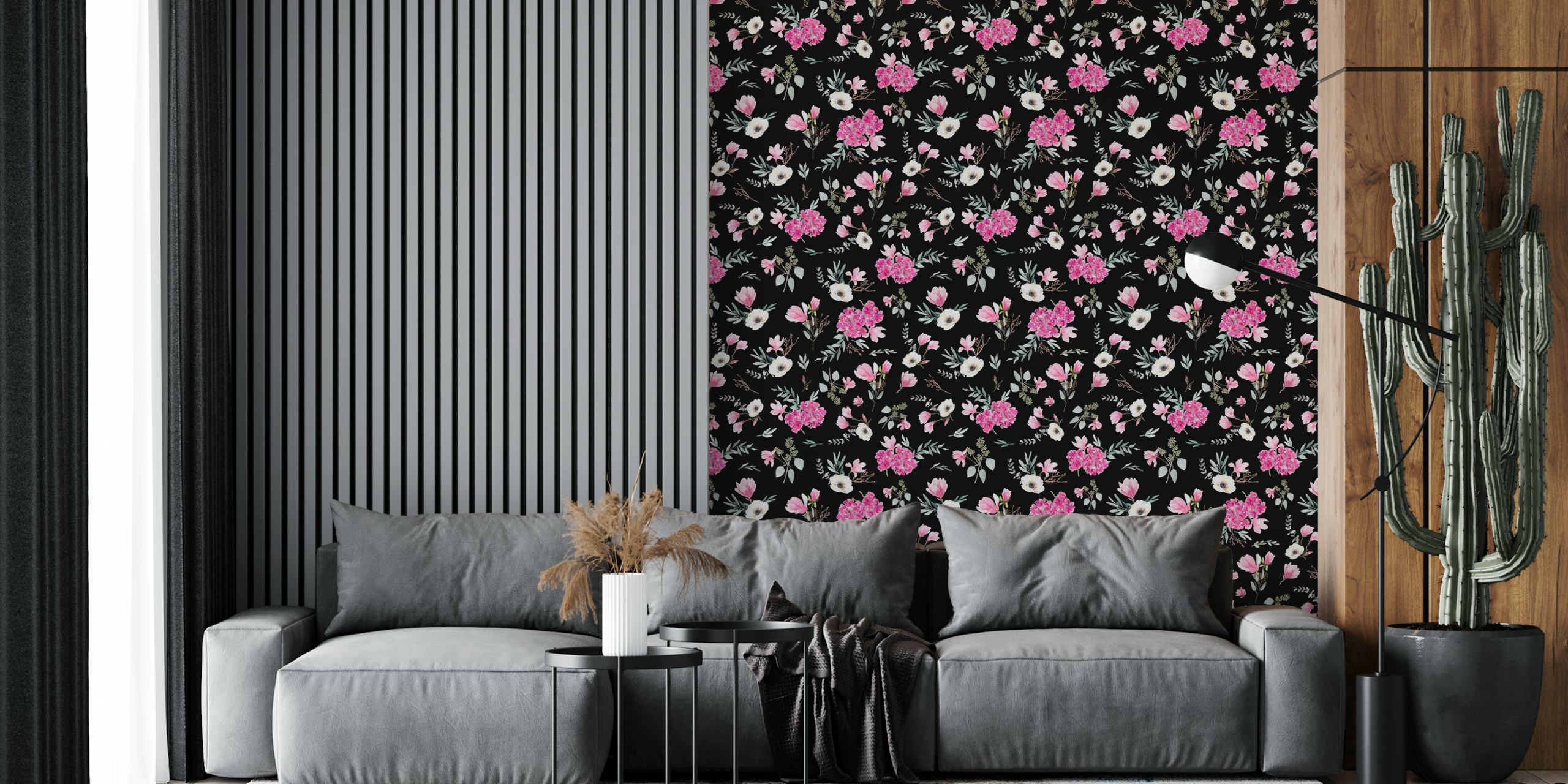 Floral wallpaper in pink and black design