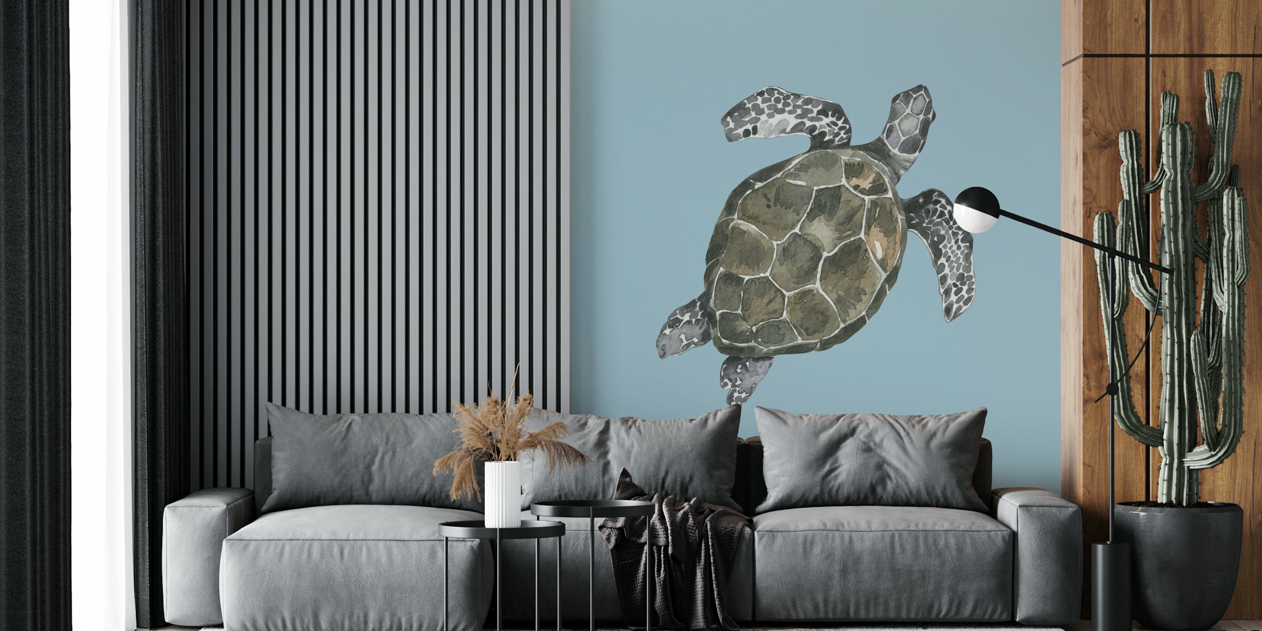 Sea turtle swimming wallpaper in a room