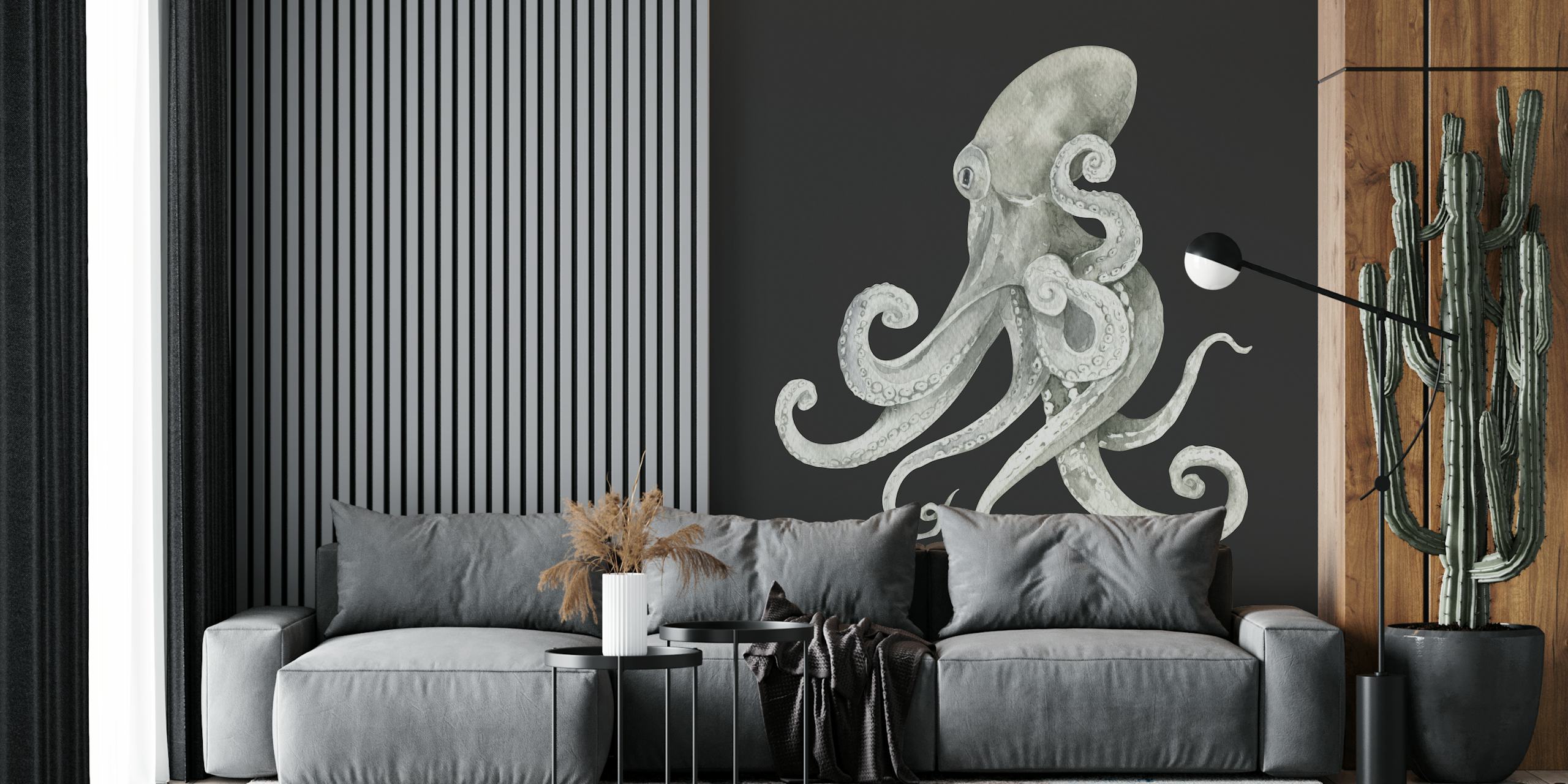 Realistic deep sea octopus design on a dark background wallpaper