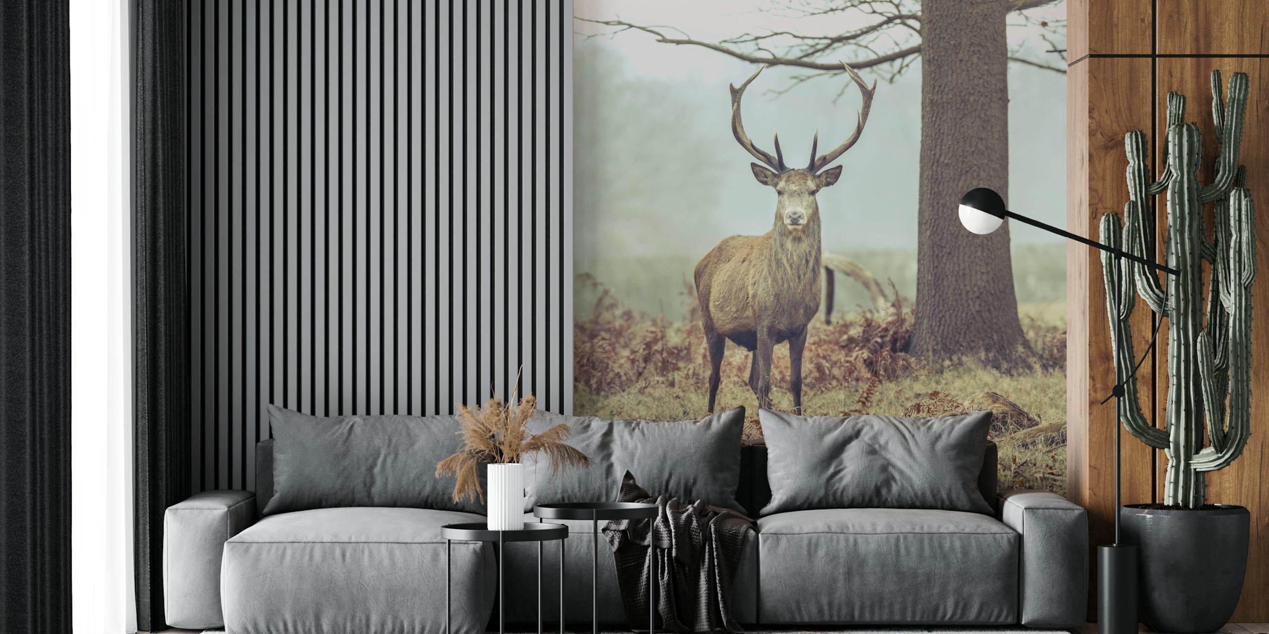 Noble stag standing in autumn forest with muted colors wallpaper
