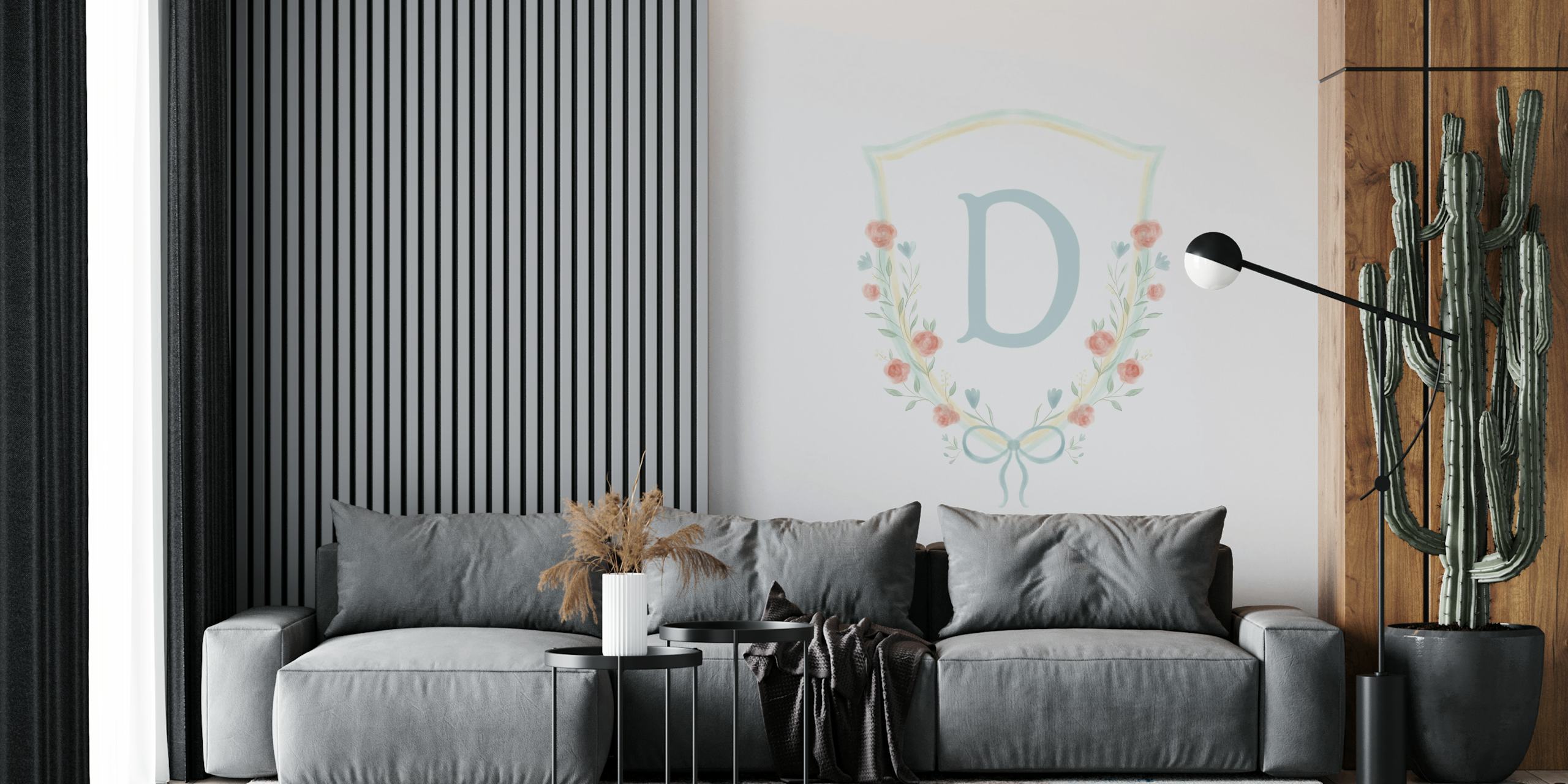 Ταπετσαρία Delicate Floral Crest Letter D σε ένα δωμάτιο