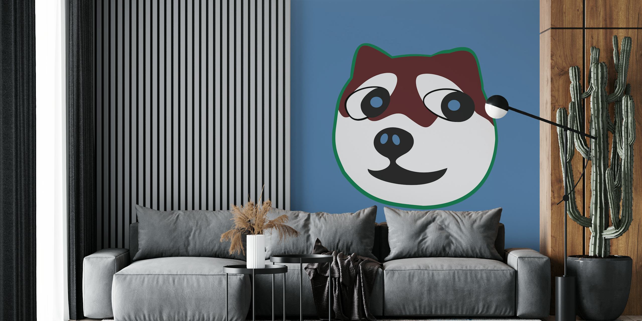 Friendly dog graphic wallpaper in a room