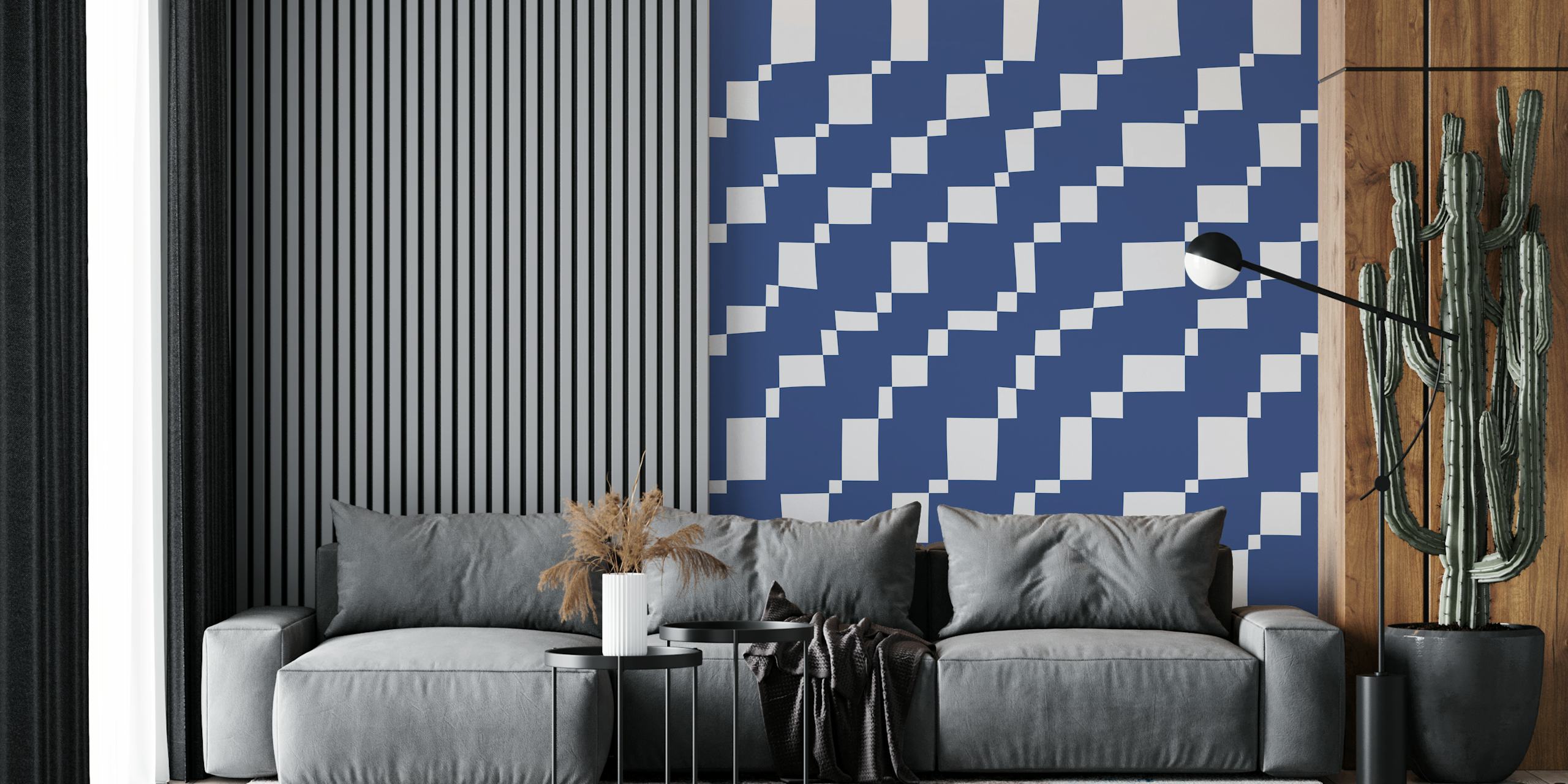 Diseño de papel pintado con Rectangles 3C | White on Indigo Dark Blue