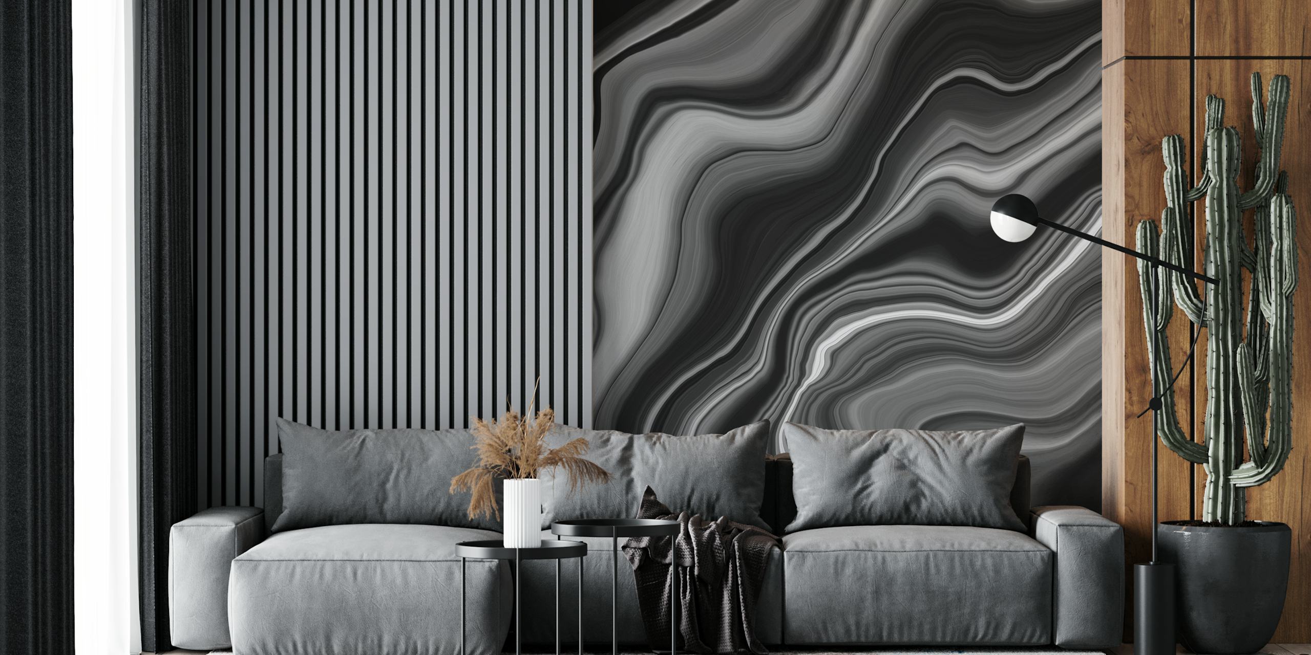 Abstract liquid black and gray agate pattern wall mural