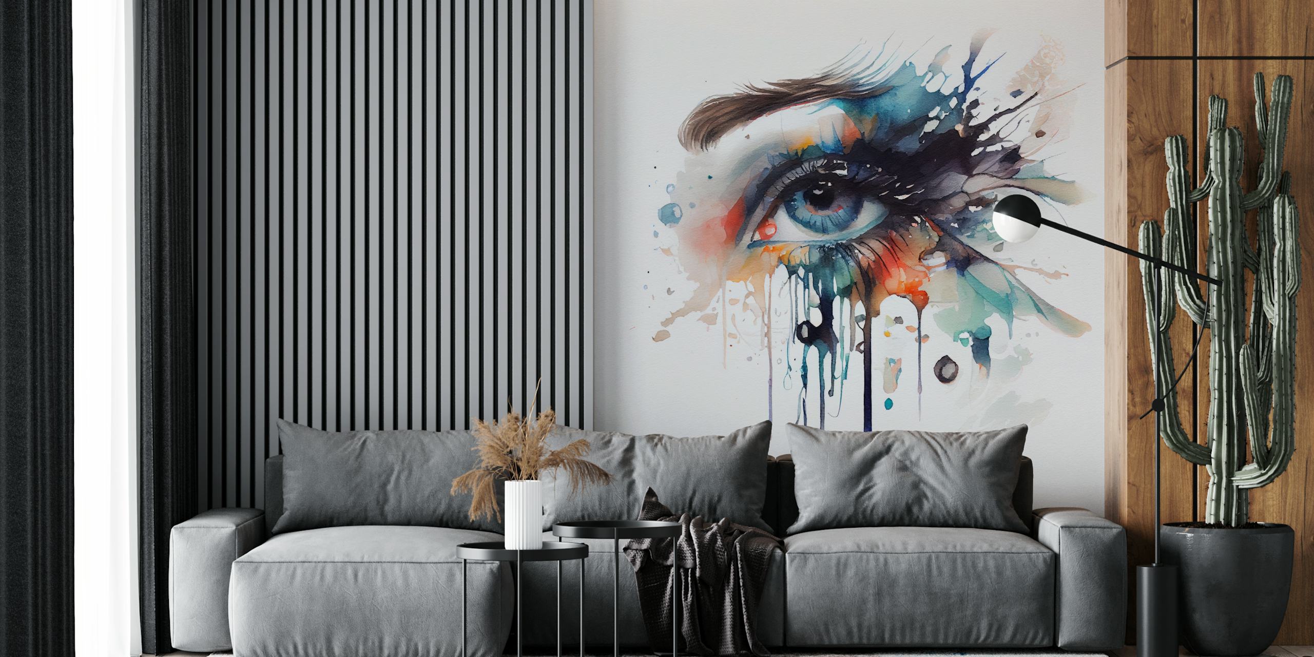 Aqua Gaze Watercolor Eye Portrait wallpaper