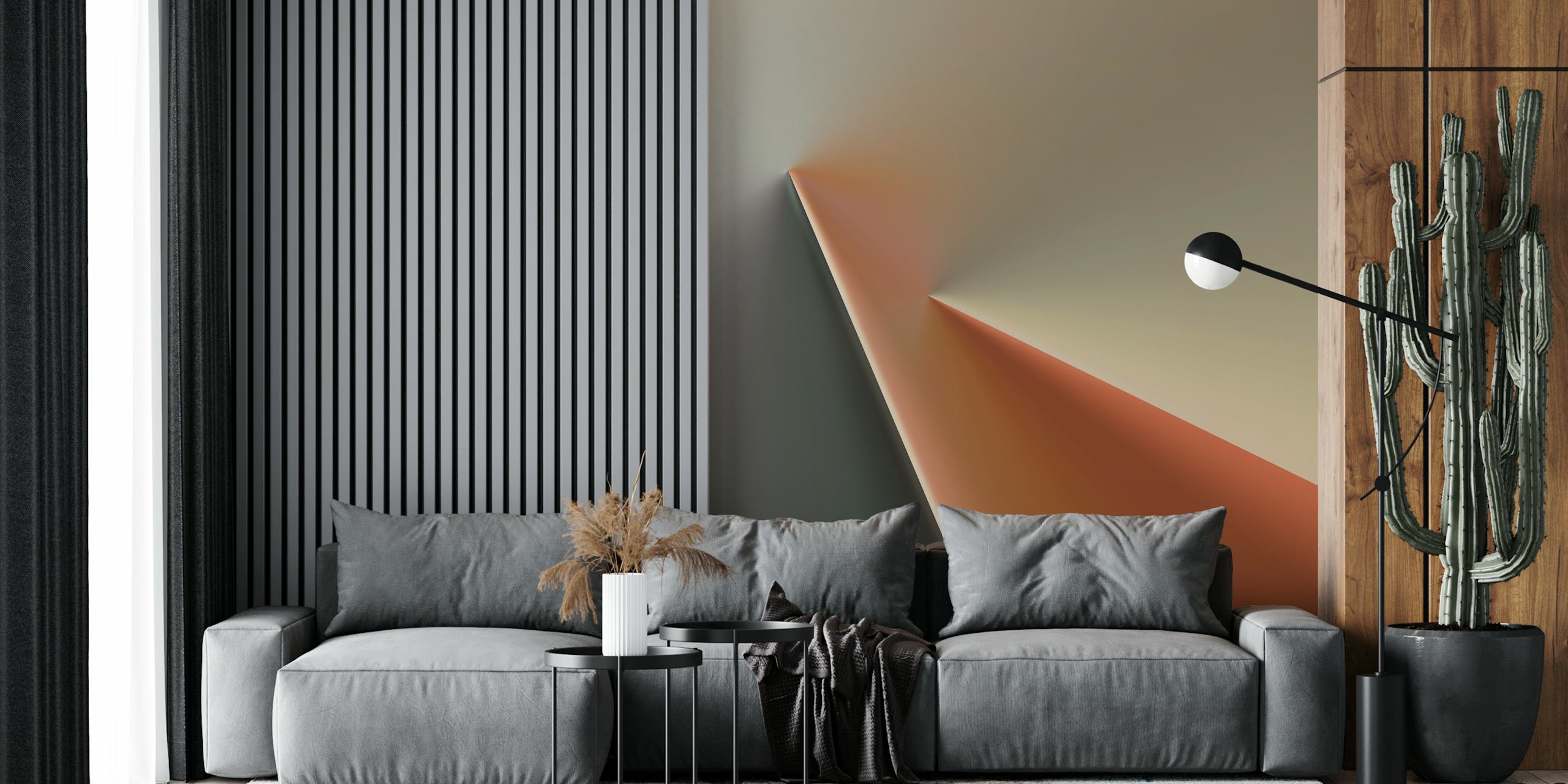 Abstract geometric design in light green and orange wallpaper