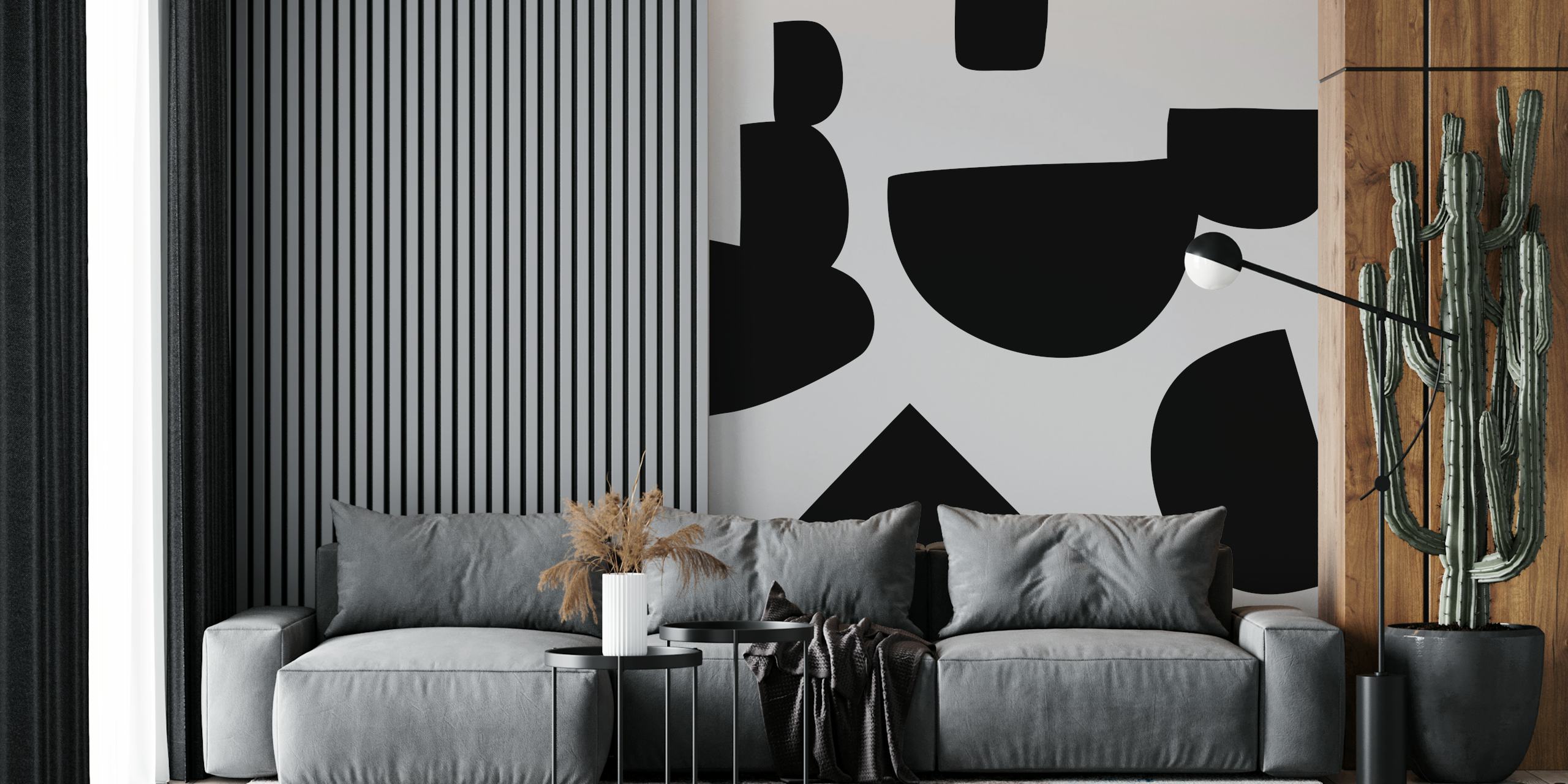 Modern abstract shapes in black and white wallpaper