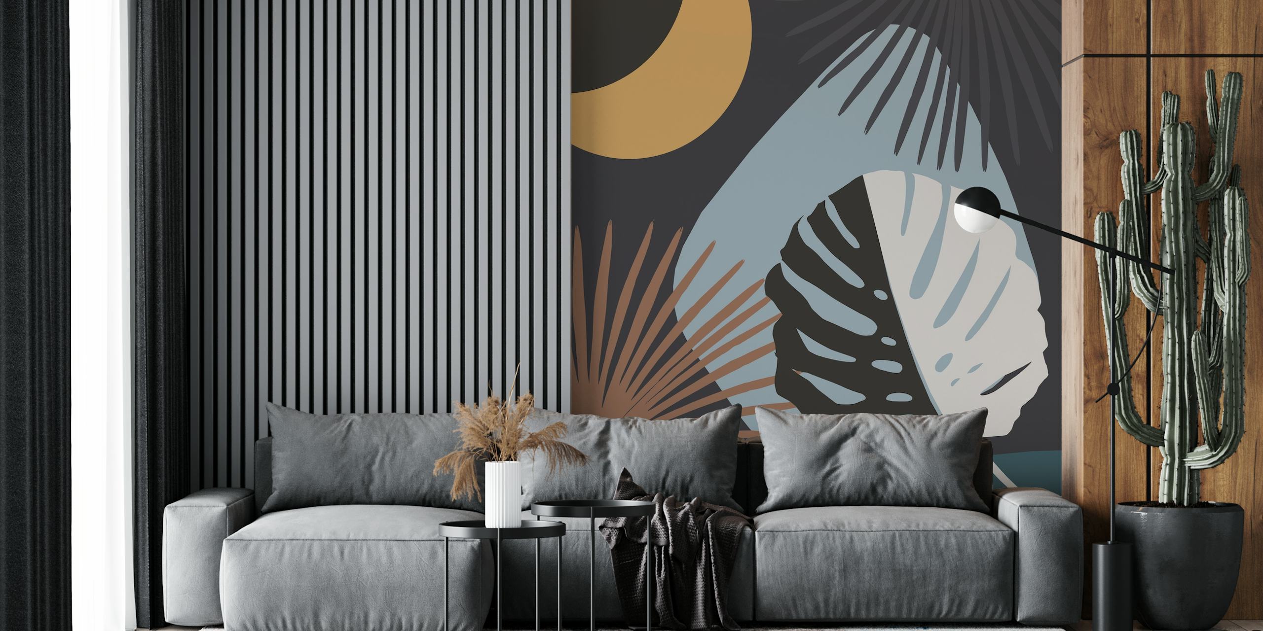 Yin Yang Monstera Palm Night 2 wallpaper in a room