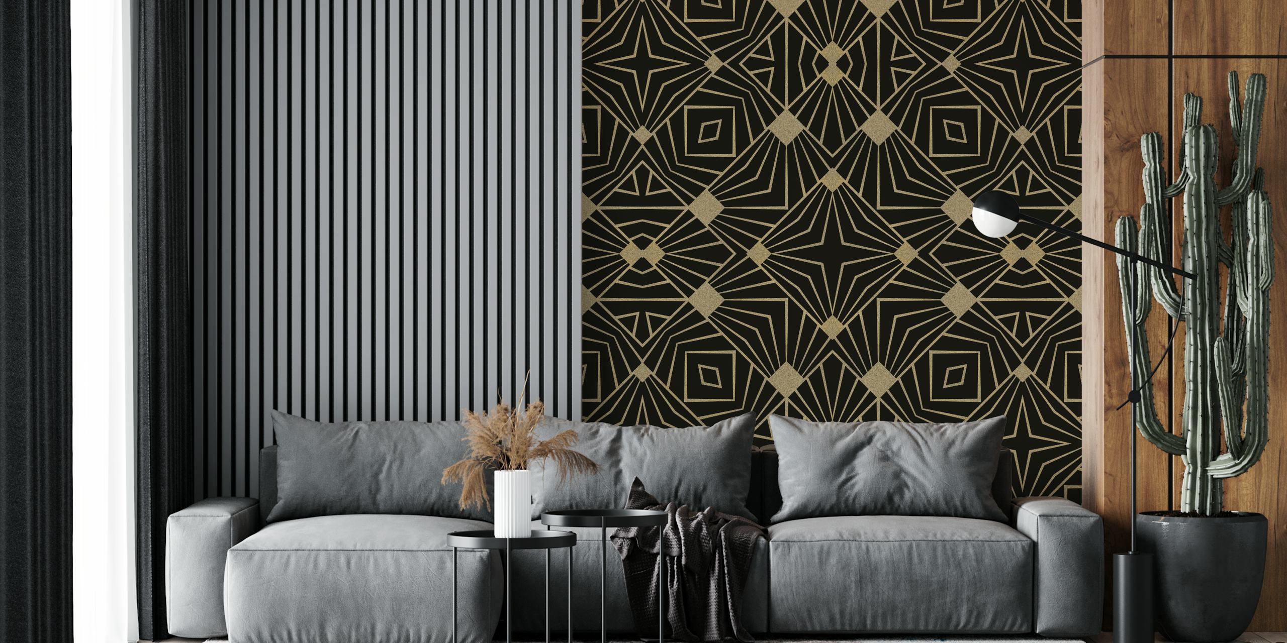 Elegant black and gold art deco pattern wallpaper displaying luxury and glamour of 192s
